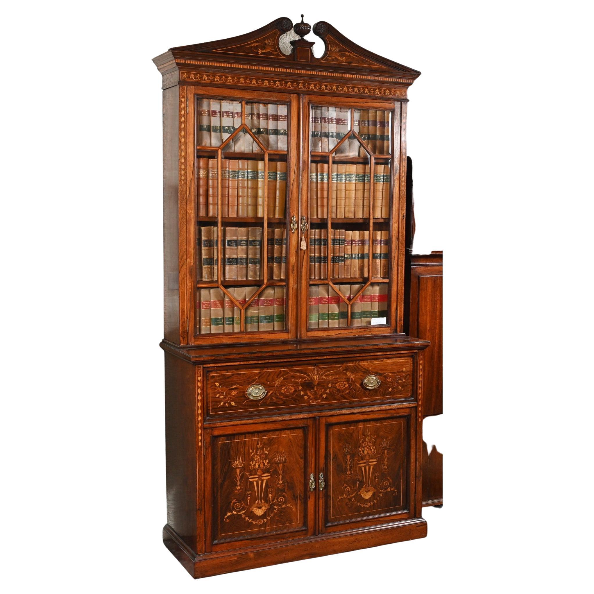 Regency Secretaire Bookcase Bureau Mahogany Inlay Desk For Sale
