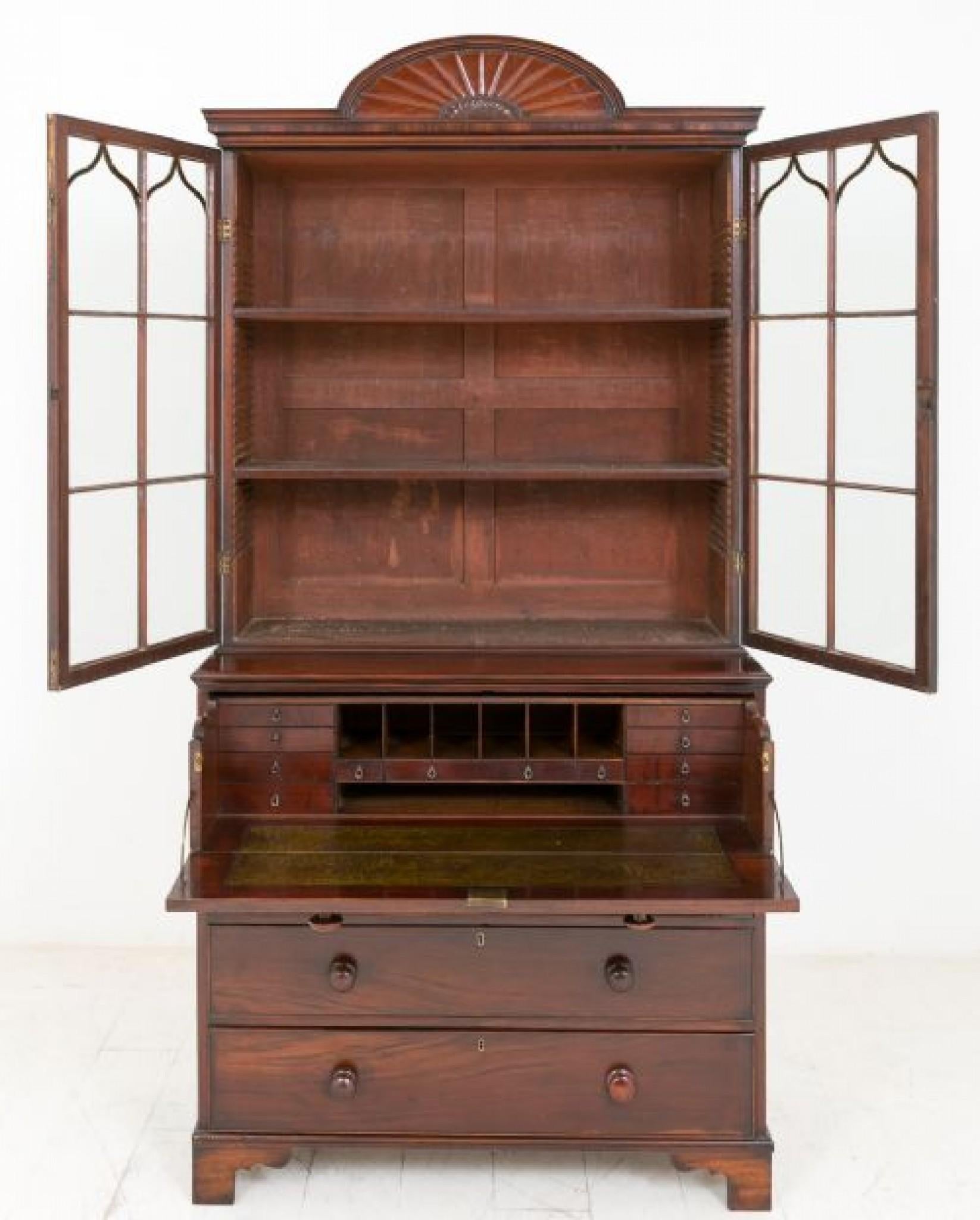 Regency Secretaire Bookcase Mahogany Cabinet Desk In Good Condition In Potters Bar, GB