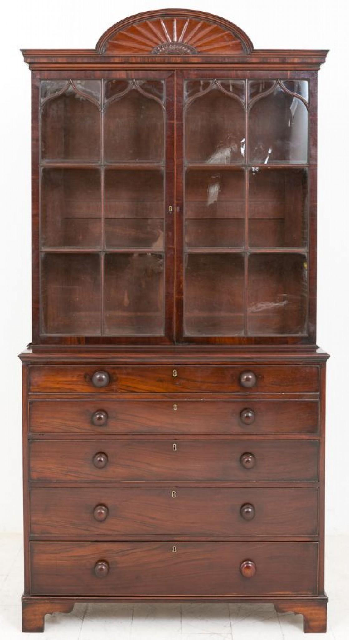Late 20th Century Regency Secretaire Bookcase Mahogany Cabinet Desk