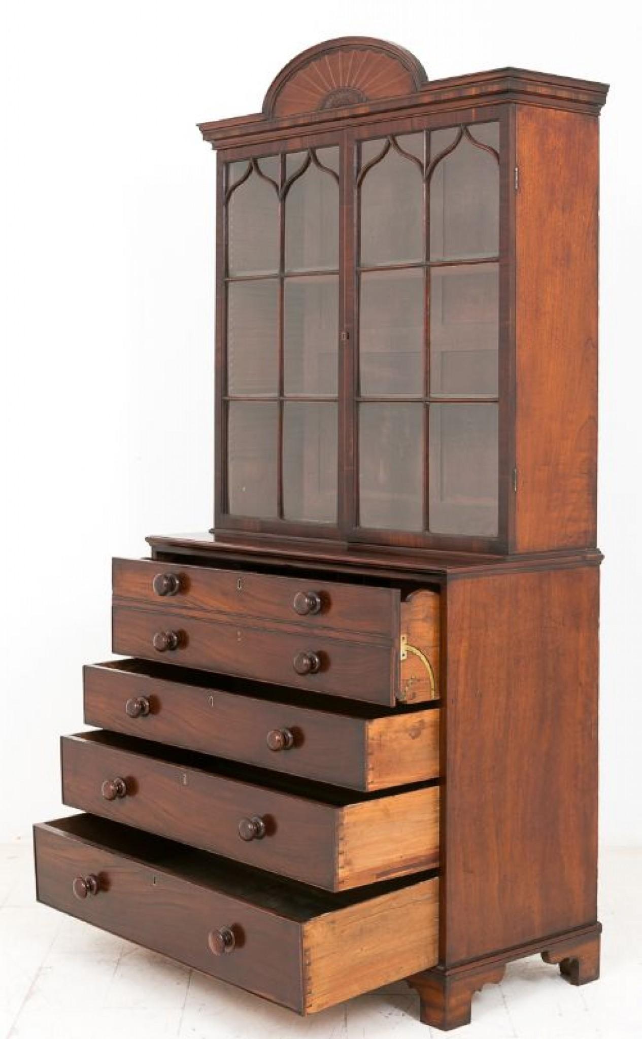 Regency Secretaire Bookcase Mahogany Cabinet Desk 1