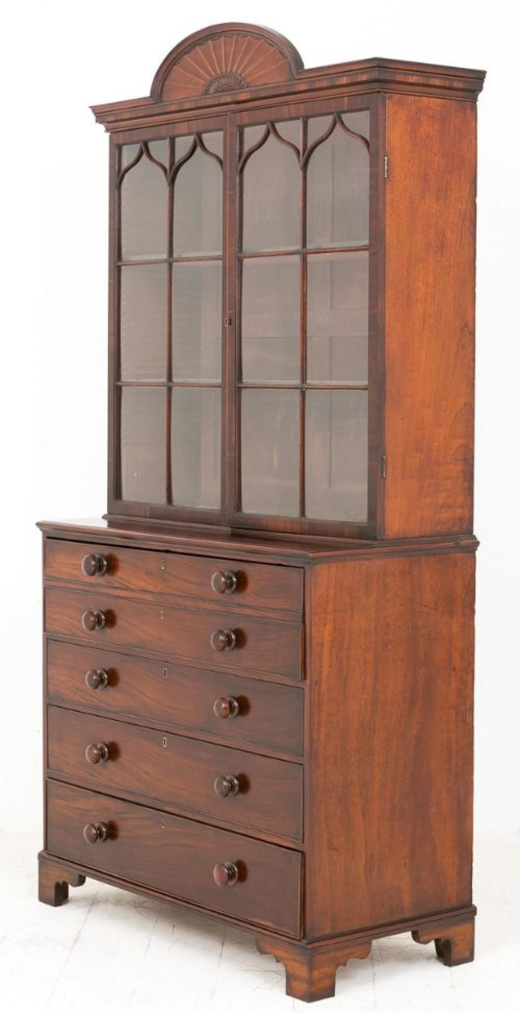 Regency Secretaire Bookcase Mahogany Cabinet Desk 3