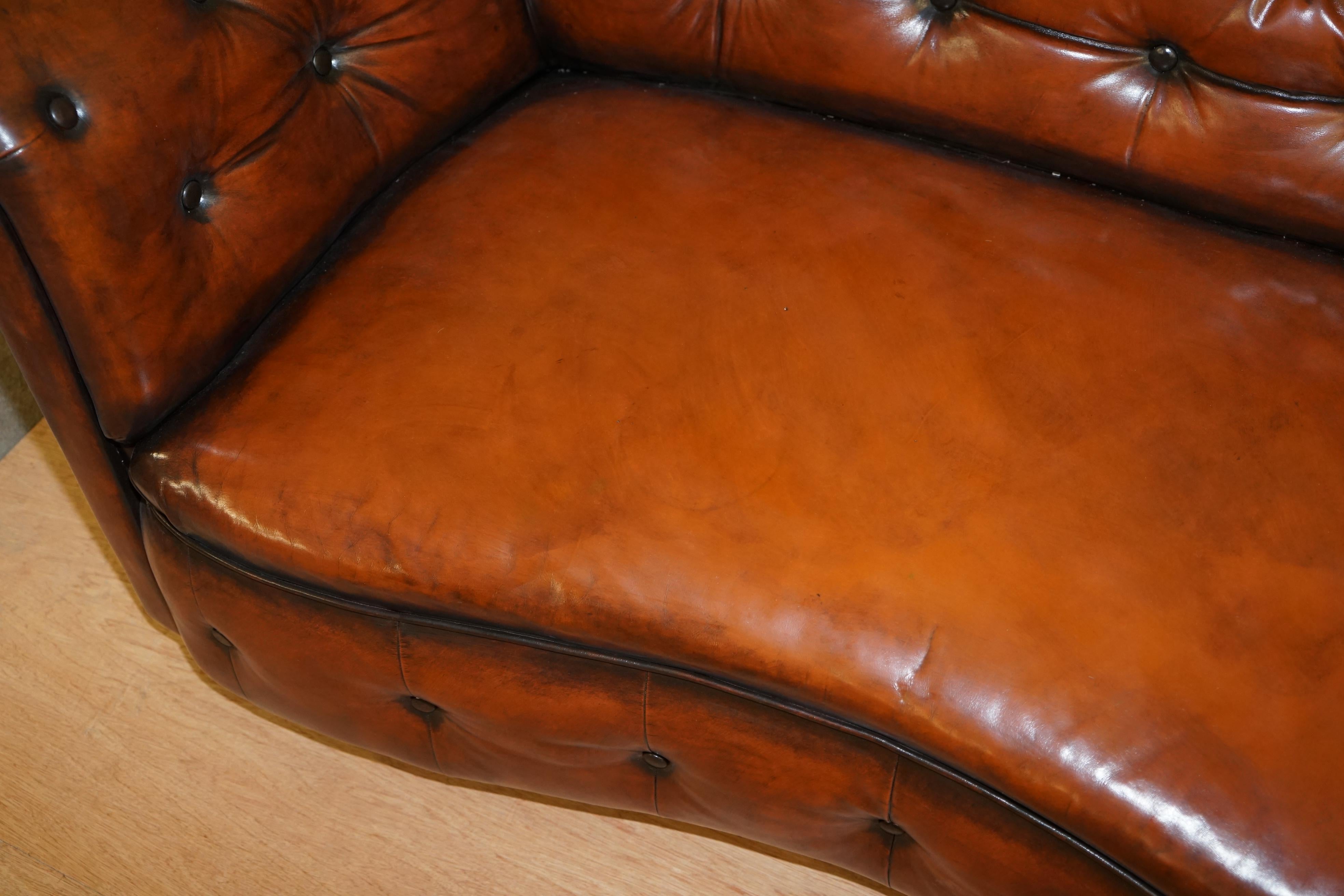 Regency Serpentine Hand Dyed Restored Whisky Brown Leather Chesterfield Sofa For Sale 5
