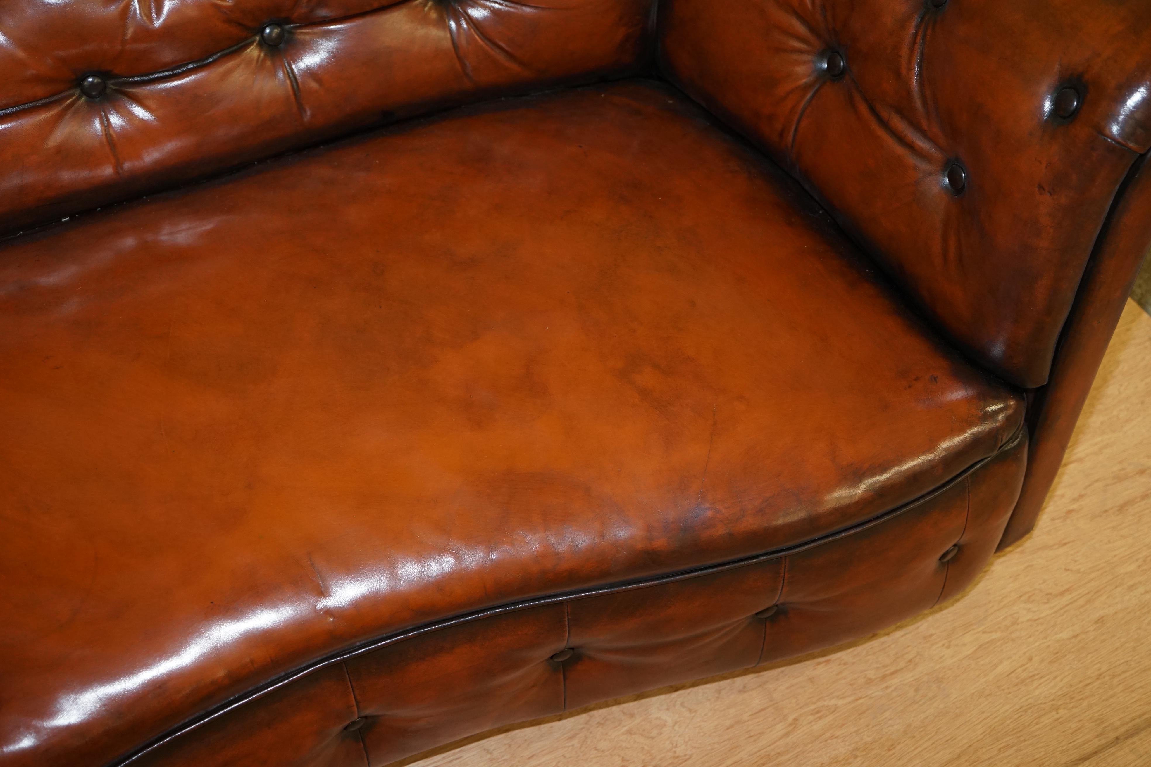 Regency Serpentine Hand Dyed Restored Whisky Brown Leather Chesterfield Sofa For Sale 6
