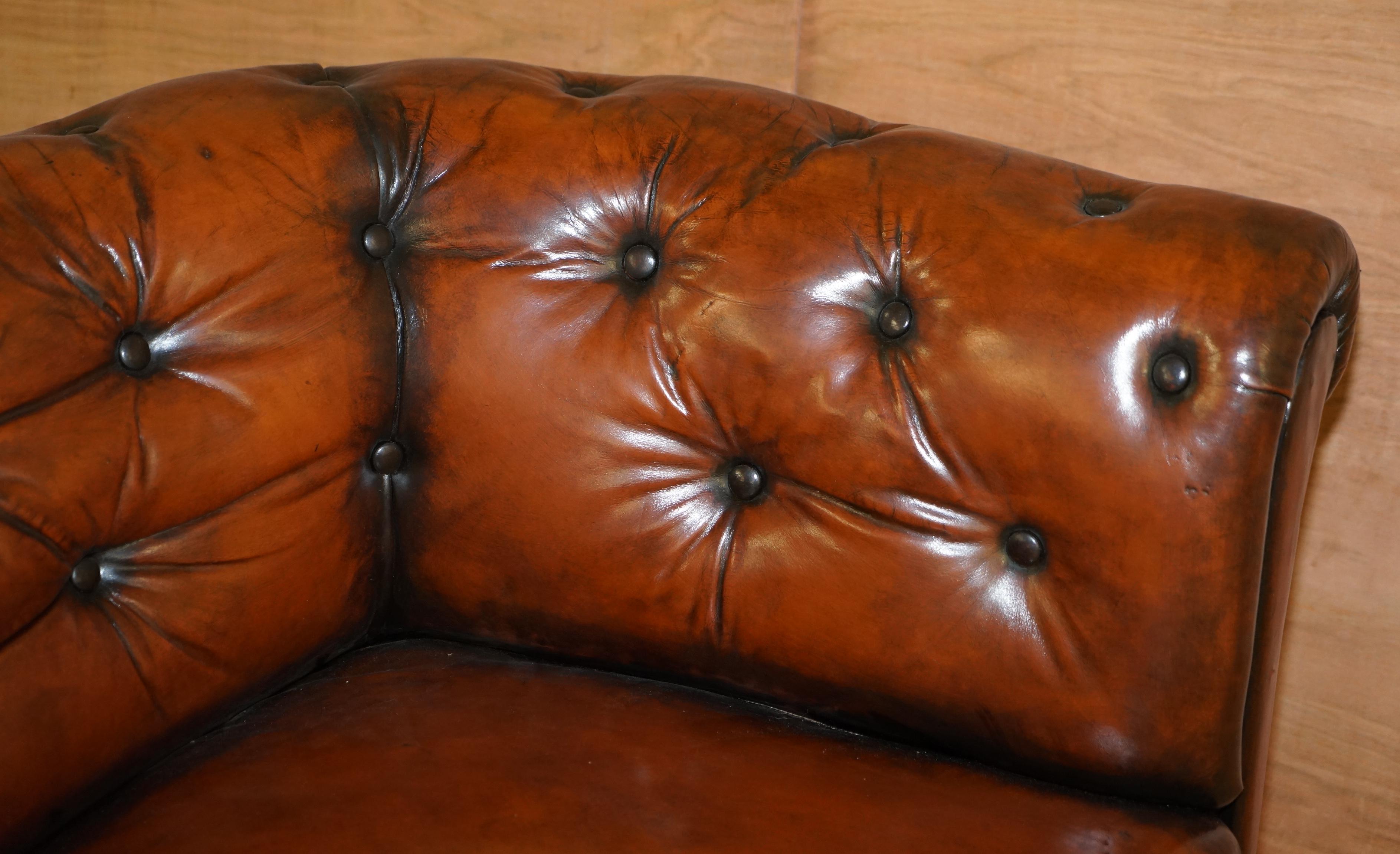 Regency Serpentine Hand Dyed Restored Whisky Brown Leather Chesterfield Sofa For Sale 8