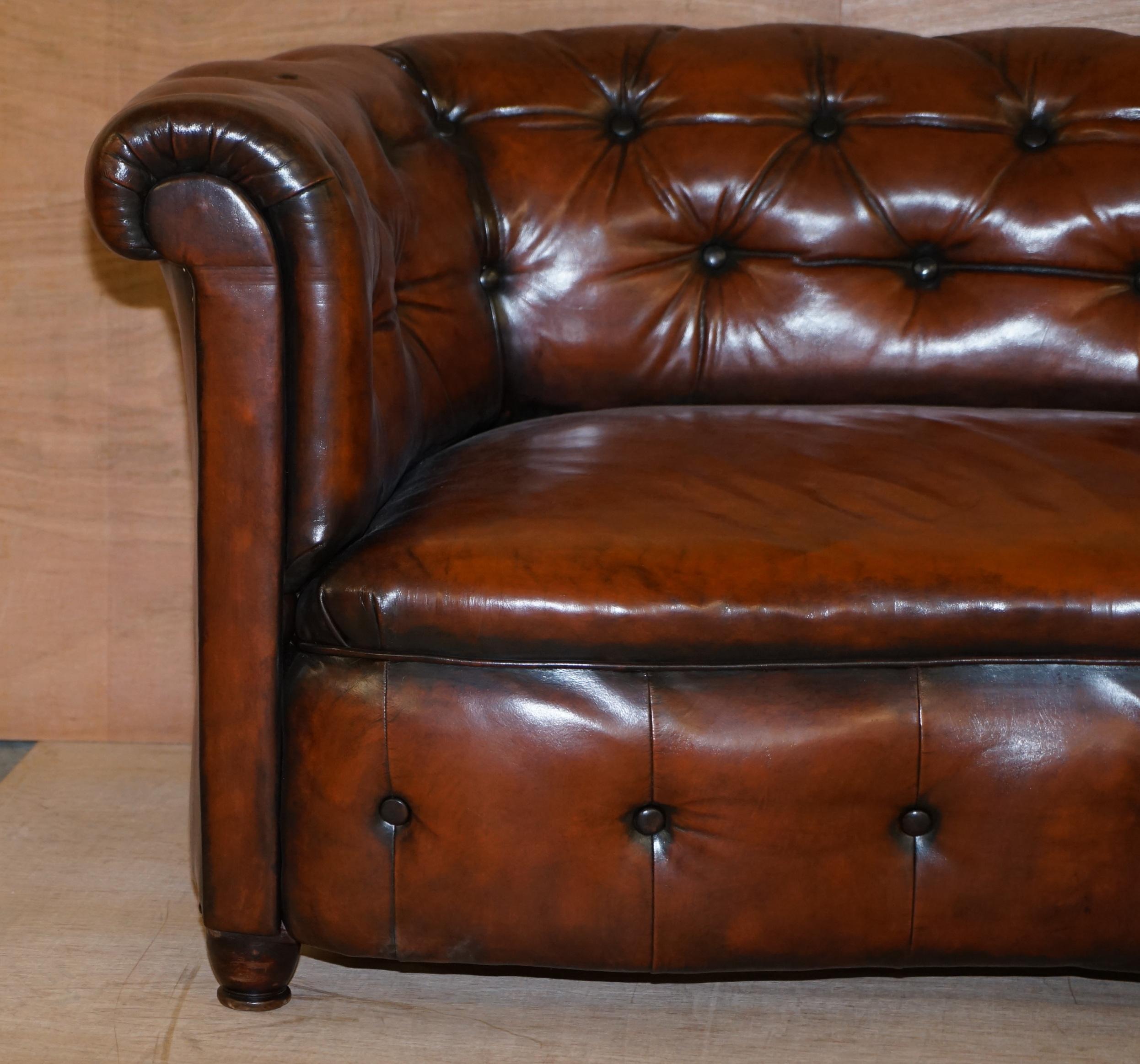 Hand-Crafted Regency Serpentine Hand Dyed Restored Whisky Brown Leather Chesterfield Sofa For Sale