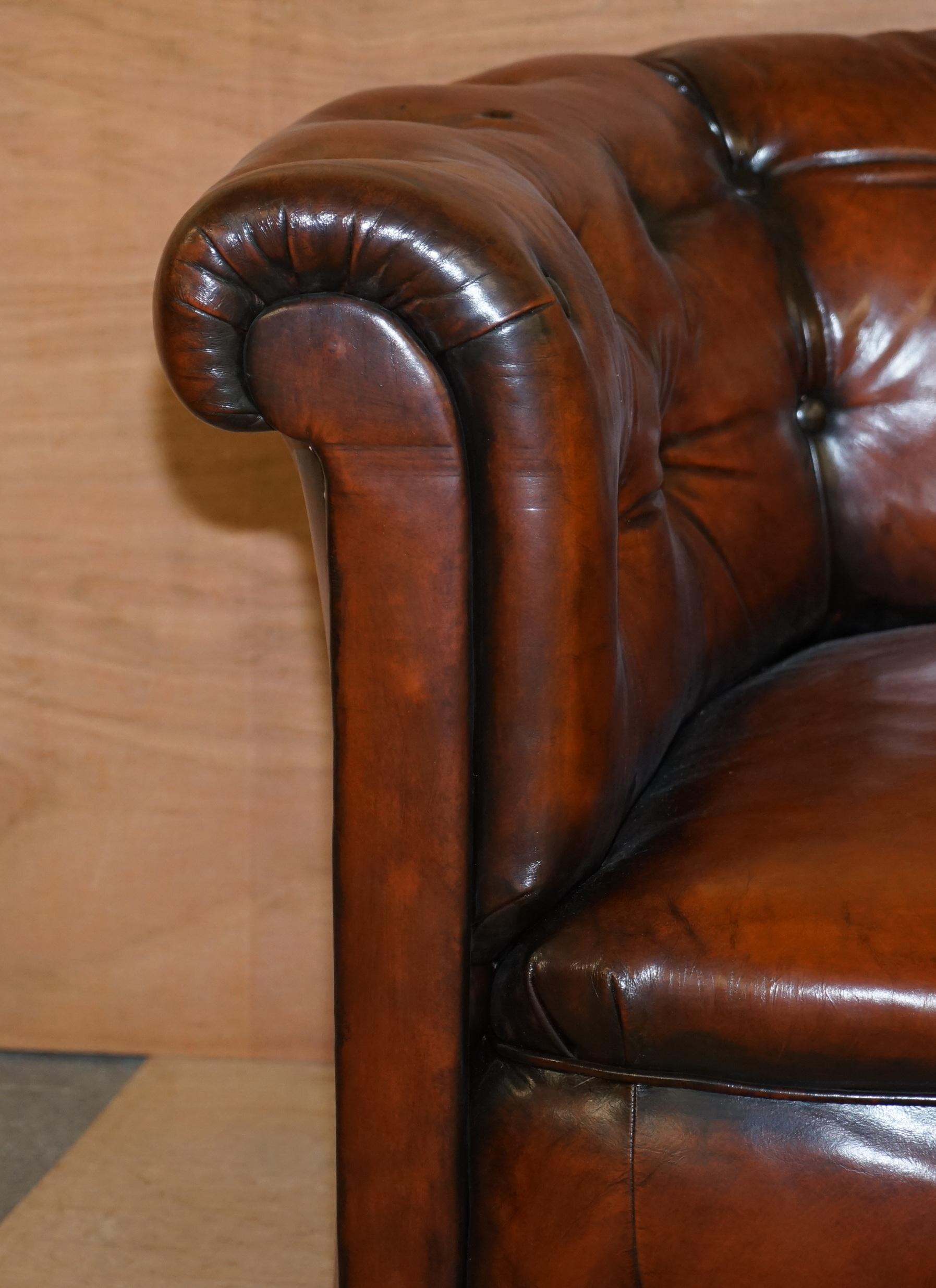 Early 19th Century Regency Serpentine Hand Dyed Restored Whisky Brown Leather Chesterfield Sofa For Sale