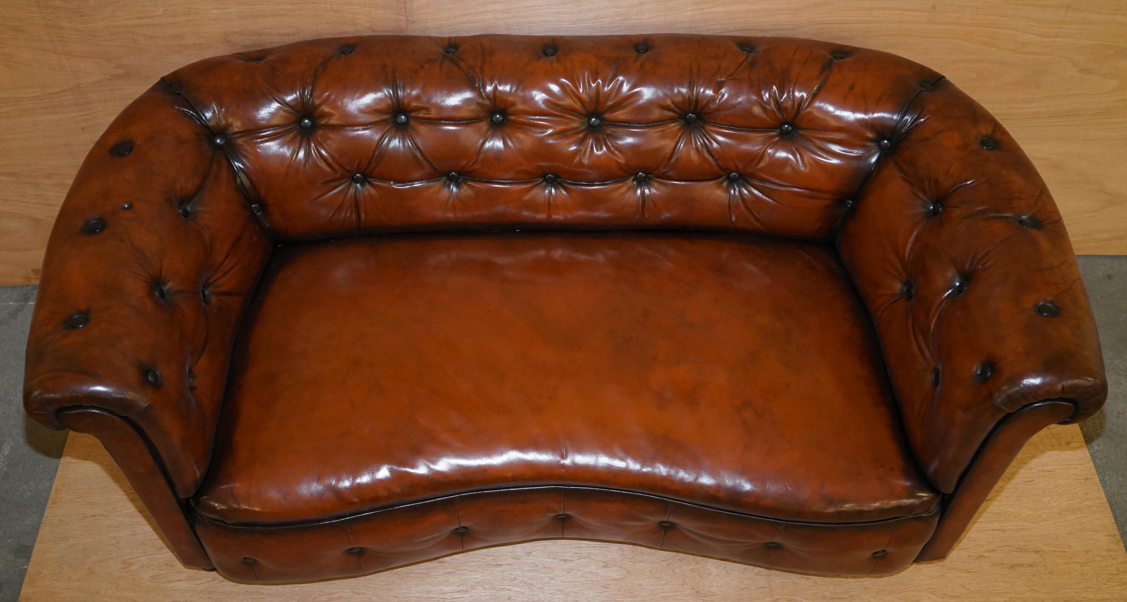 Regency Serpentine Hand Dyed Restored Whisky Brown Leather Chesterfield Sofa For Sale 3