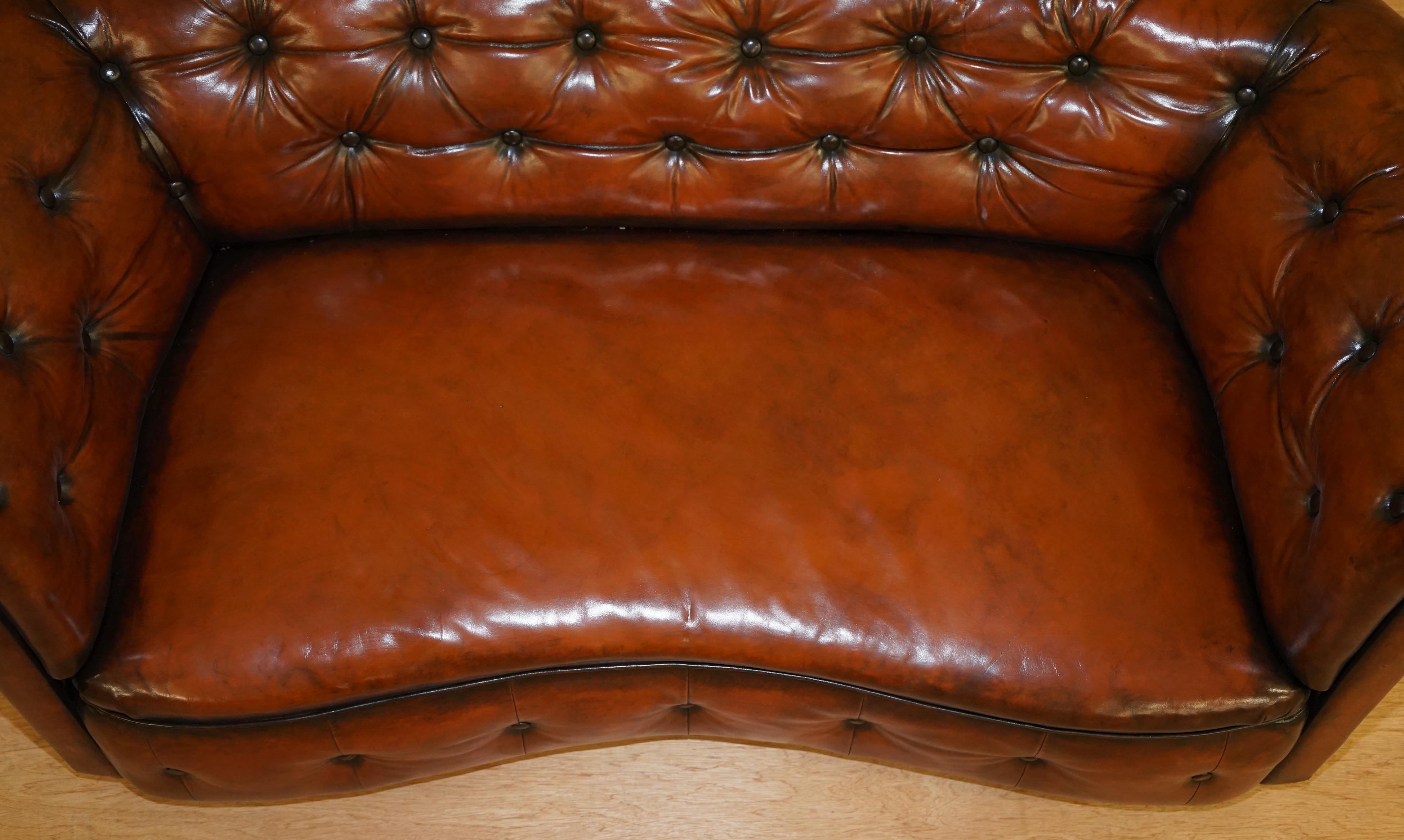 Regency Serpentine Hand Dyed Restored Whisky Brown Leather Chesterfield Sofa For Sale 4