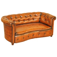 Antique Regency Serpentine Hand Dyed Restored Whisky Brown Leather Chesterfield Sofa