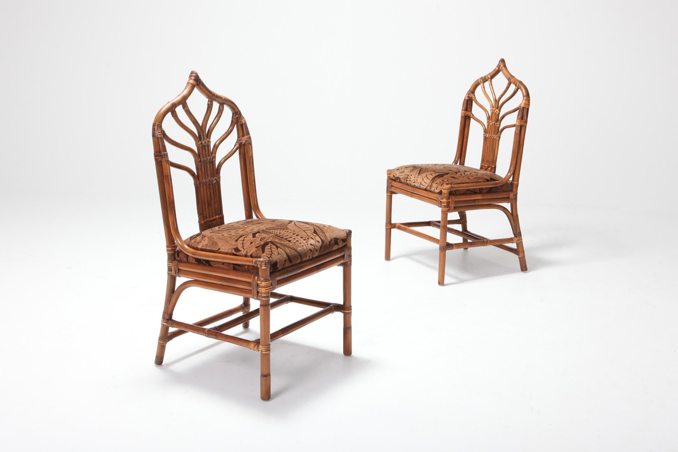 Mid-20th Century Regency Set of Italian Bamboo Dining Chairs with Floral Cushions