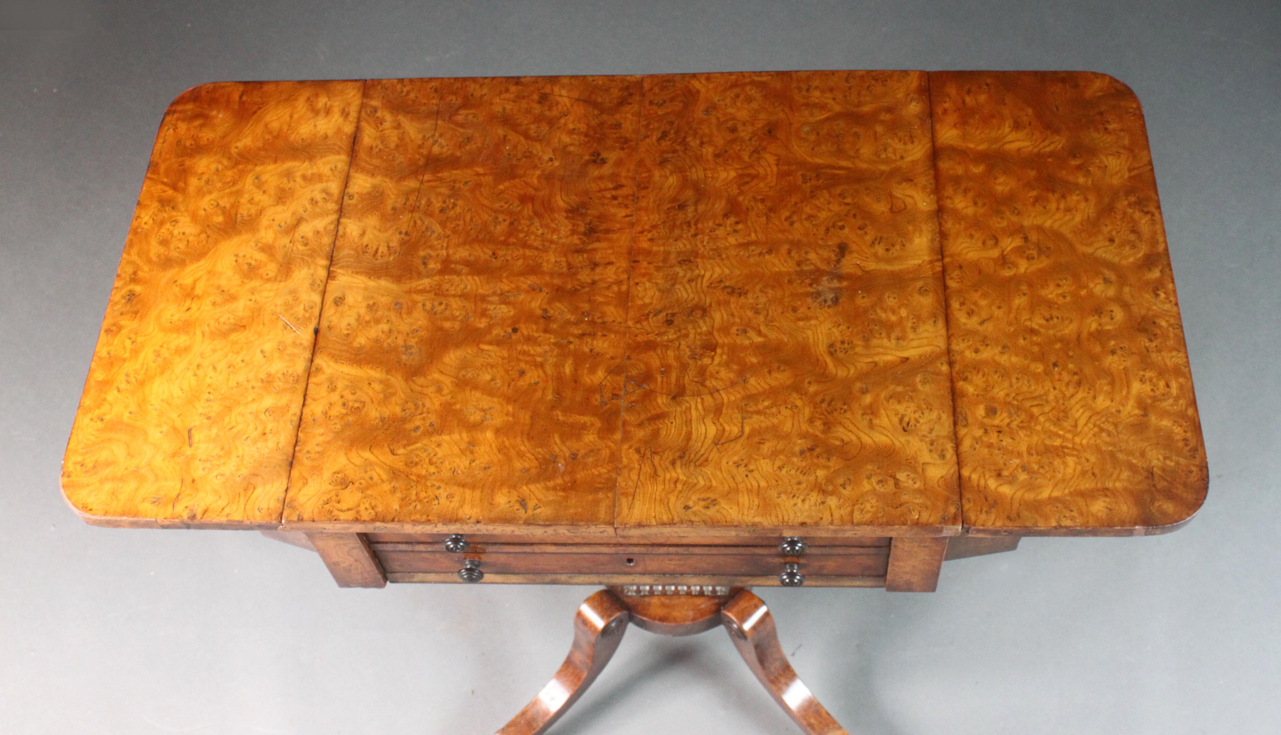 Veneer Regency Sewing Table in Burr Ash For Sale