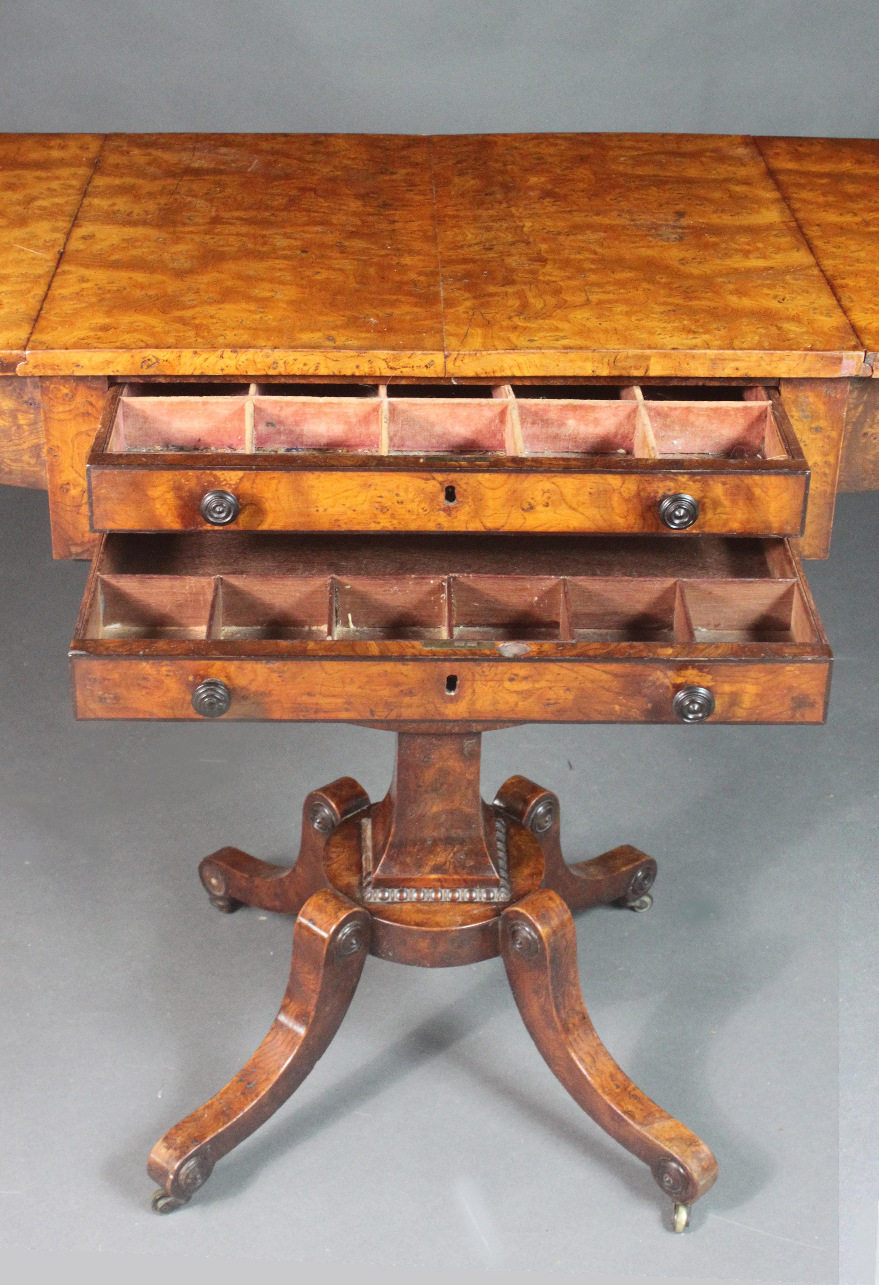 Early 19th Century Regency Sewing Table in Burr Ash For Sale