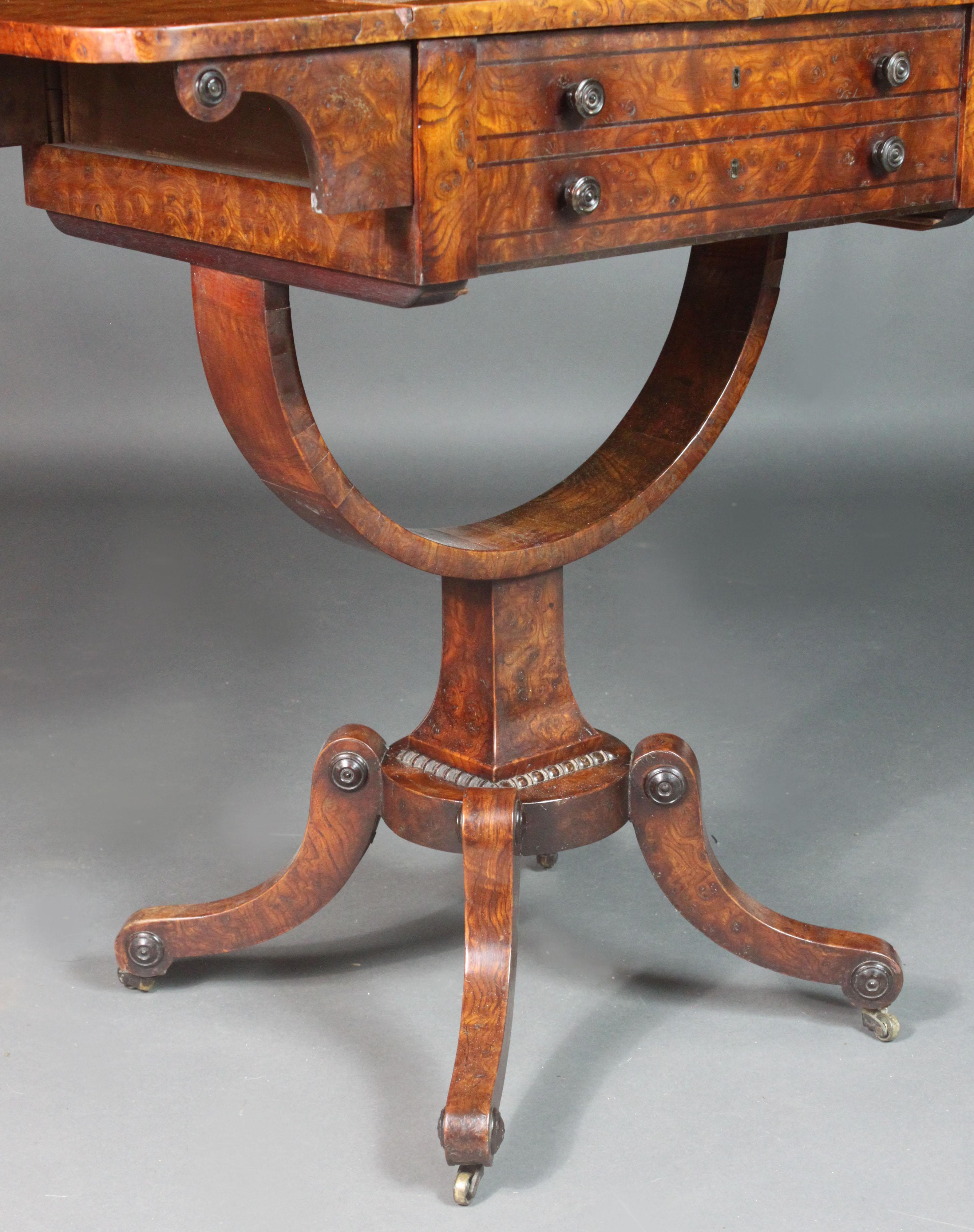 Regency Sewing Table in Burr Ash For Sale 1