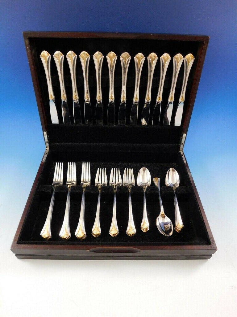 Regency Shell Gold by Lunt Sterling Silver Flatware Set for 12 Service ...