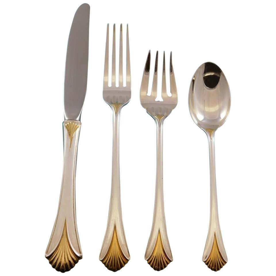 Regency Shell Gold by Lunt Sterling Silver Flatware Set for 12 Service ...