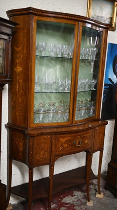 Regency Sheraton Bookcase Glass Display Cabinet Inlay