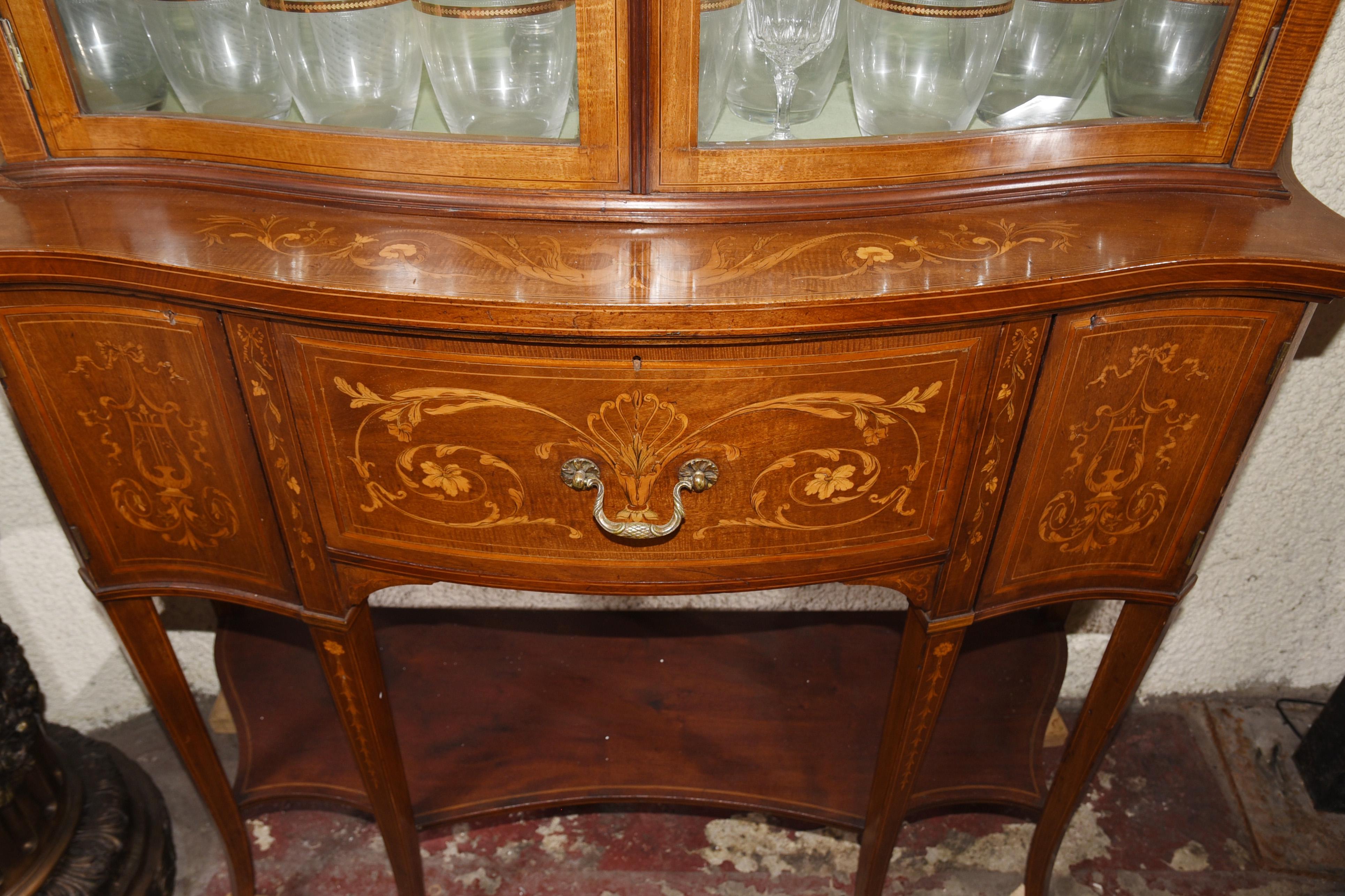 Early 20th Century Regency Sheraton Bookcase Glass Display Cabinet Inlay For Sale