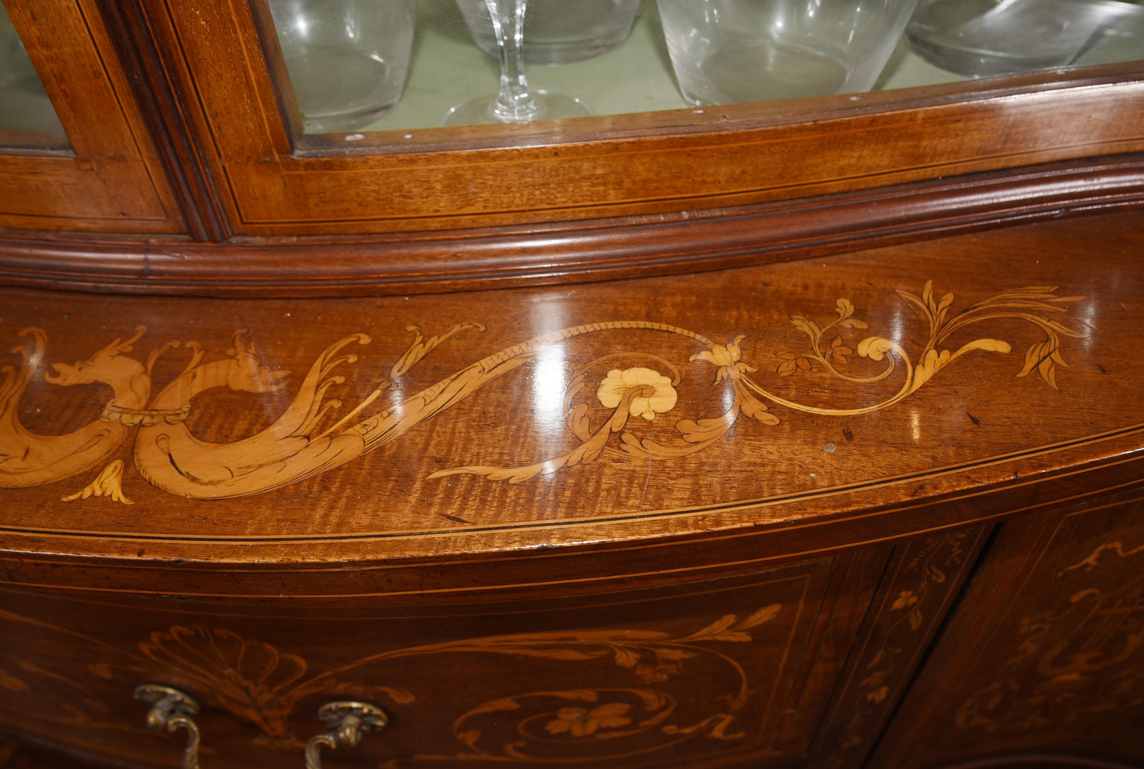 Regency Sheraton Bookcase Glass Display Cabinet Inlay For Sale 2