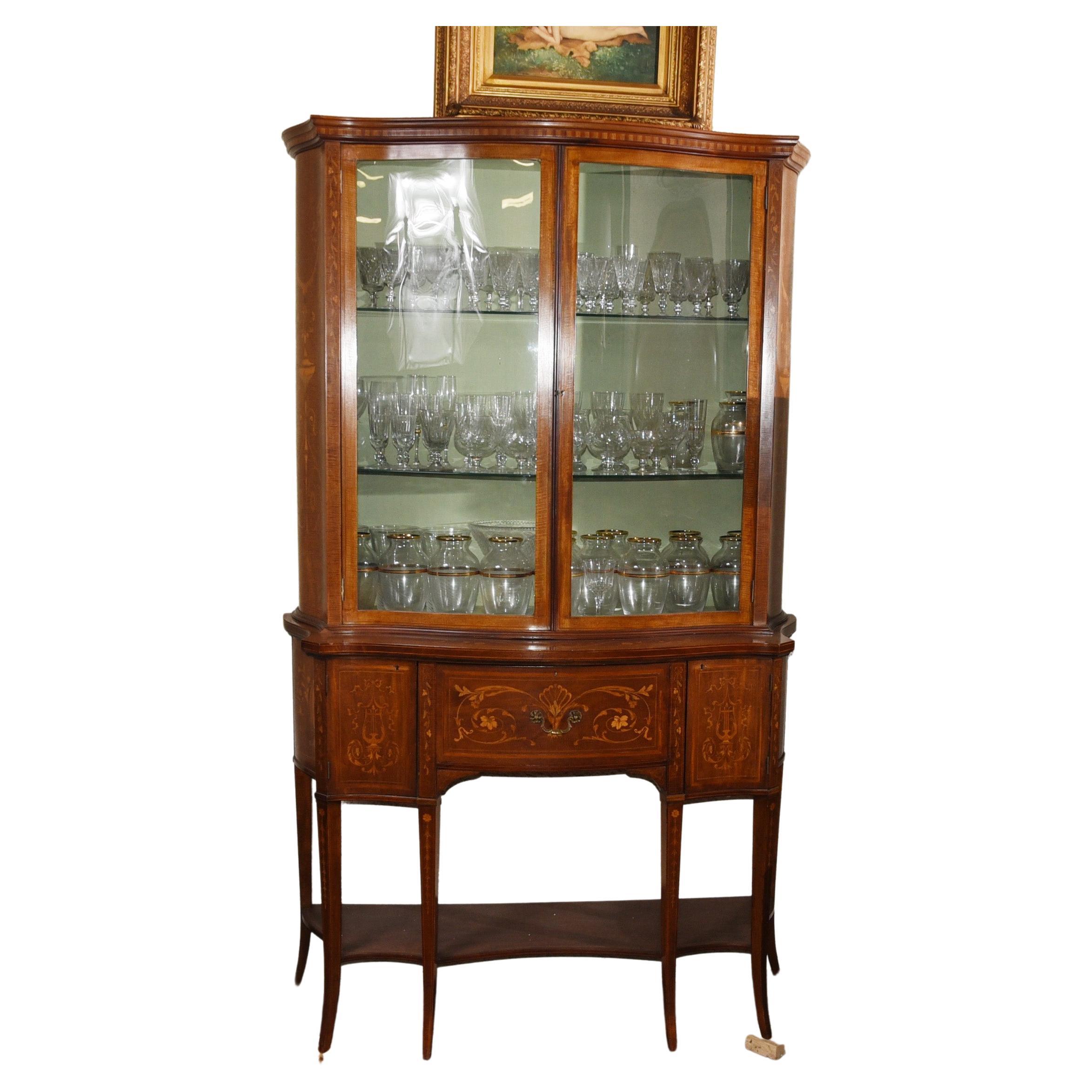 Regency Sheraton Bookcase Glass Display Cabinet Inlay For Sale