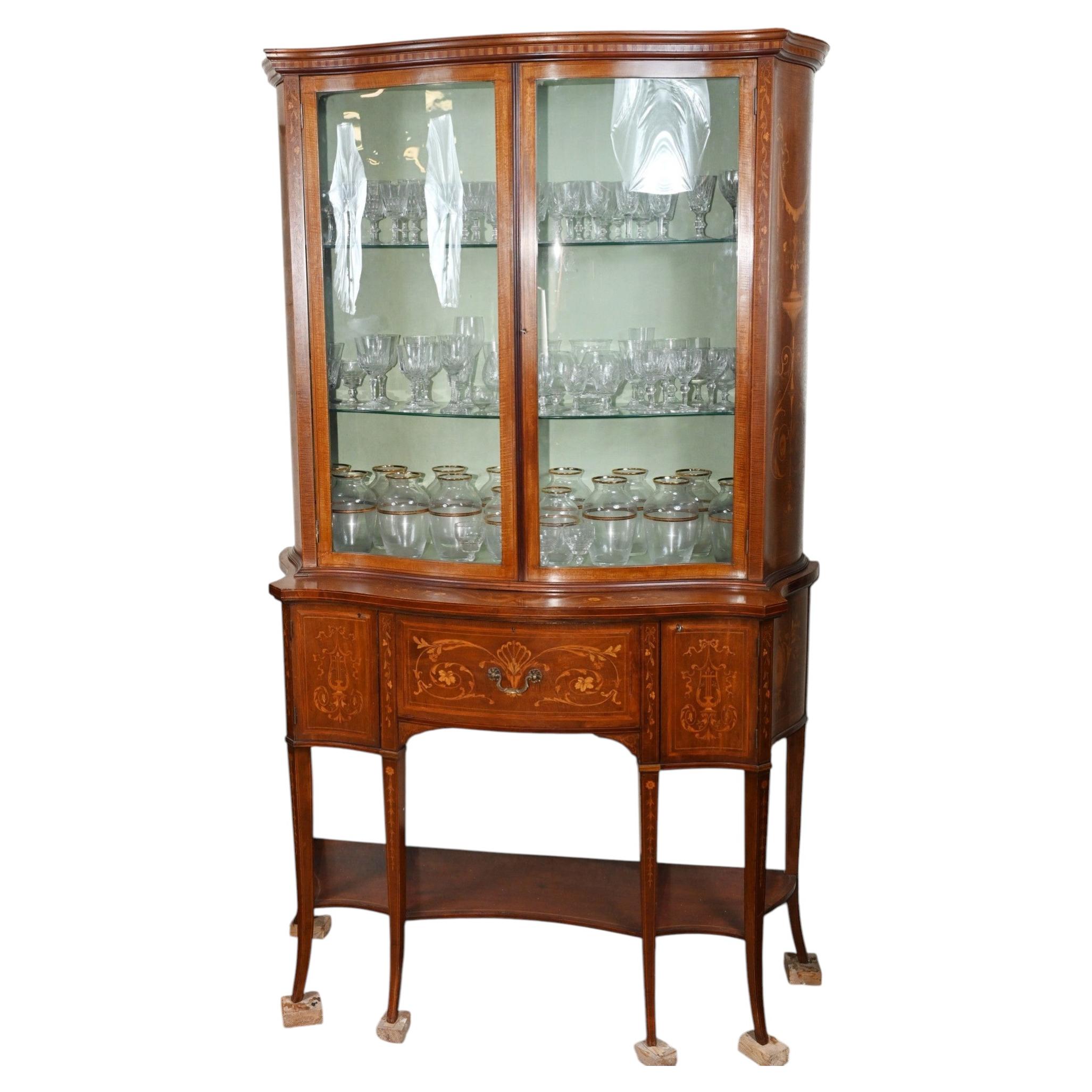 Regency Sheraton Bookcase Glass Display Cabinet Inlay For Sale