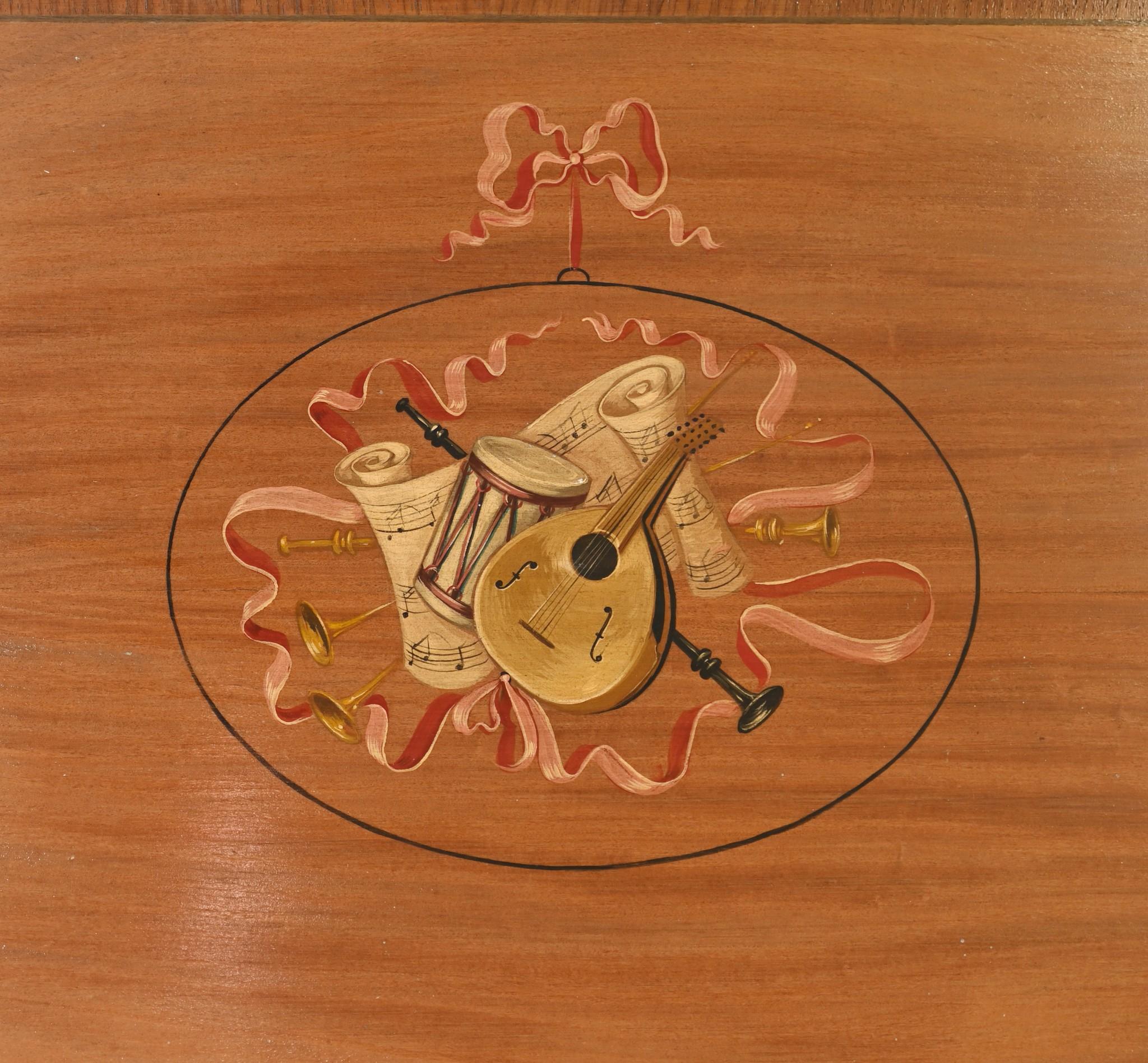 Late 20th Century Regency Sheraton Nest Tables Side Table Painted Musical Instruments For Sale