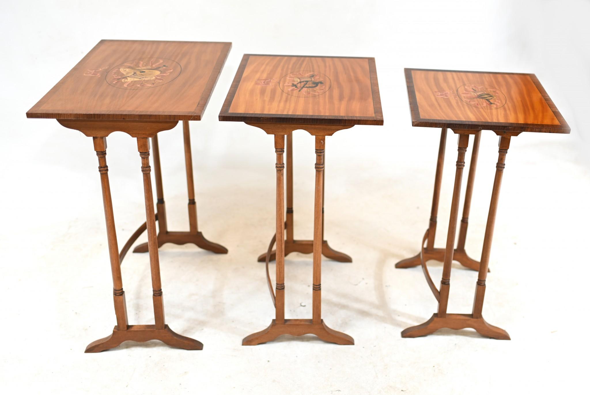 Regency Sheraton Nest Tables Side Table Painted Musical Instruments For Sale 2