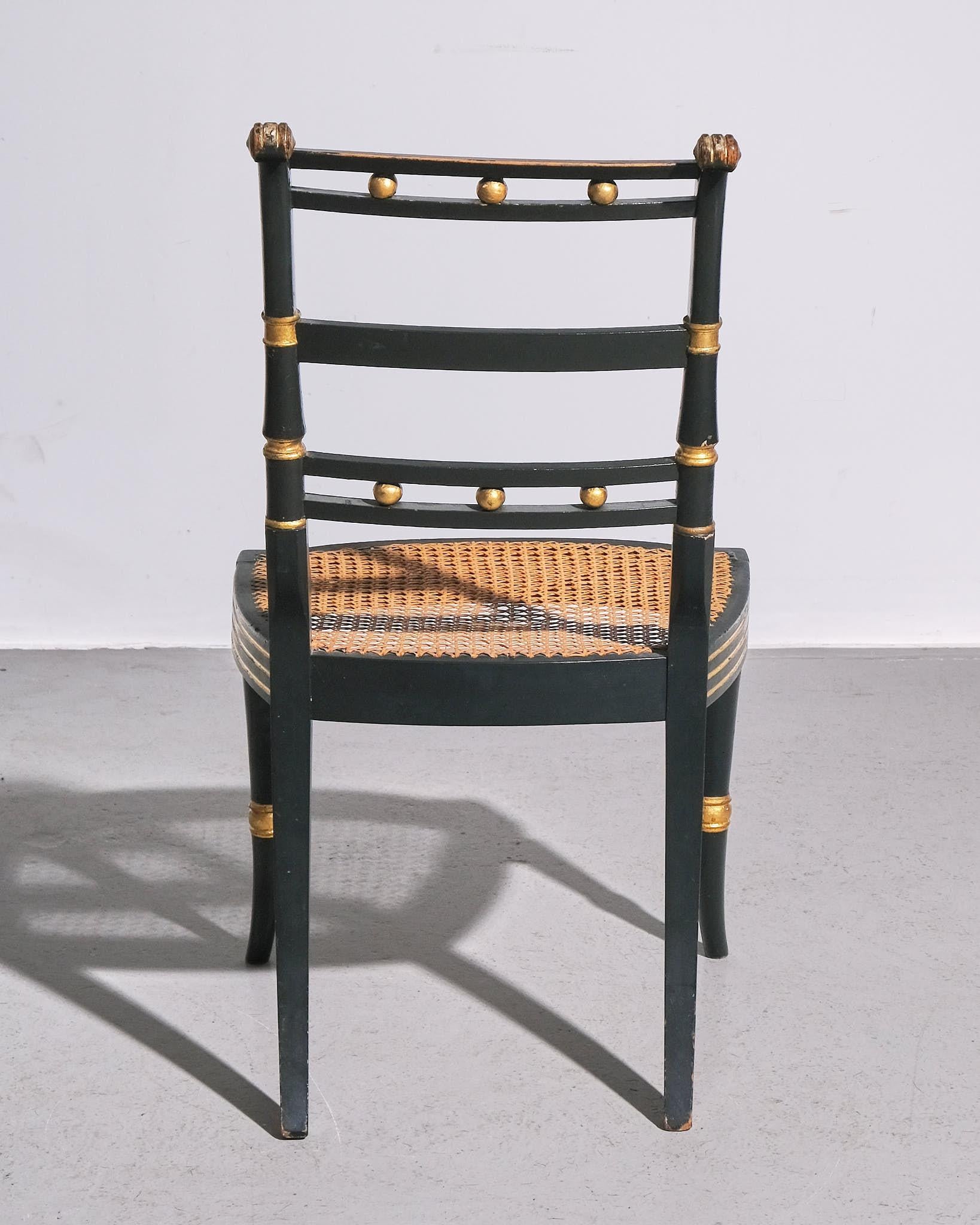 Canne Chaise d'appoint Regency avec assise en rotin en vente