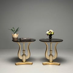 Regency, Side Tables, Pedestals, Ivory Paint, Giltwood, Marble Tops, USA, 1960s