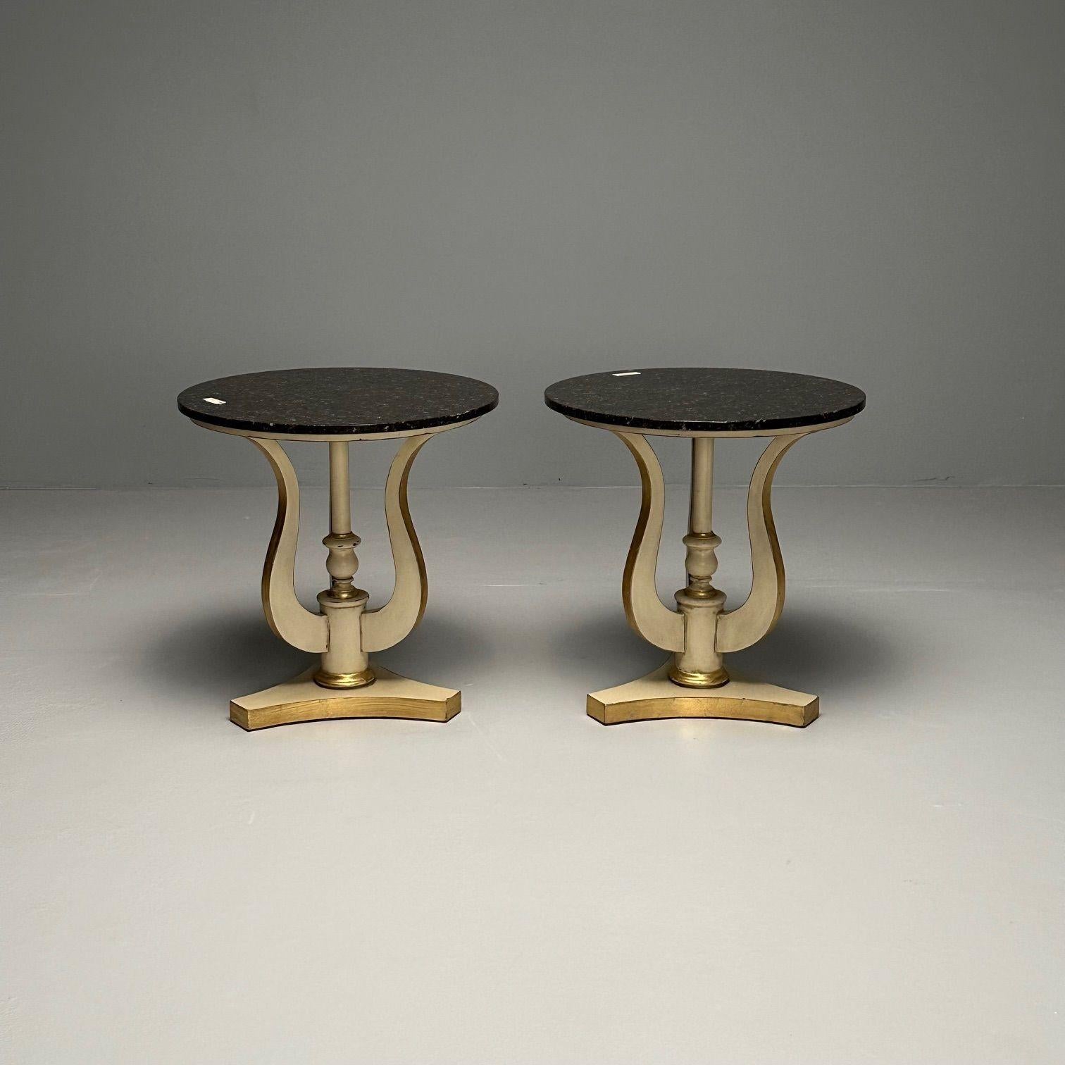 Regency, Side Tables, Pedestals, Ivory Paint, Giltwood, Marble Tops, USA, 1960s In Good Condition For Sale In Stamford, CT