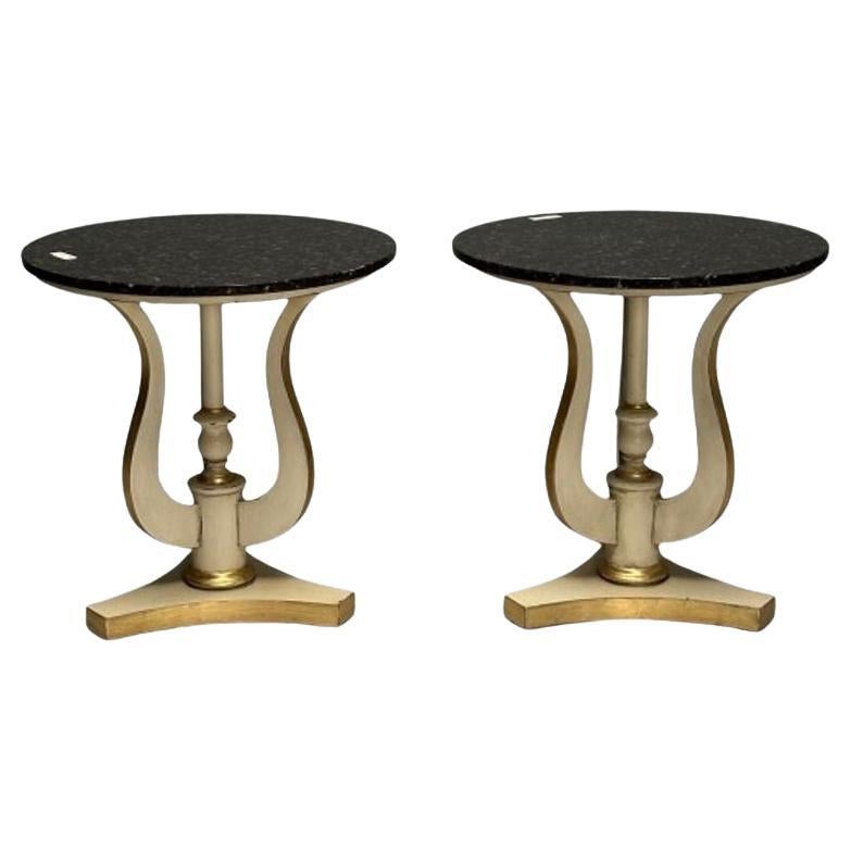 Regency, Side Tables, Pedestals, Ivory Paint, Giltwood, Marble Tops, USA, 1960s