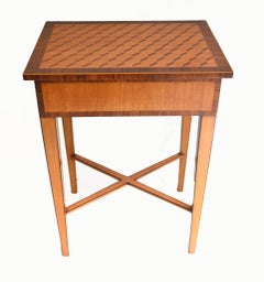 Regency Side Tables Satinwood Parquetry Inlay End Table