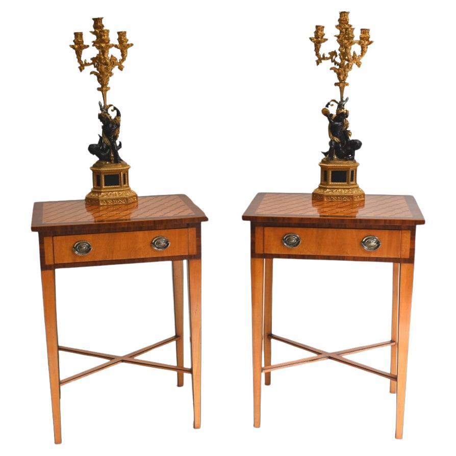 Regency Side Tables Satinwood Parquetry Inlay End Table