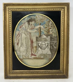 Regency Silk Embroidered Sampler Anjelica Kauffmann Engraving Shakespeare's Tomb