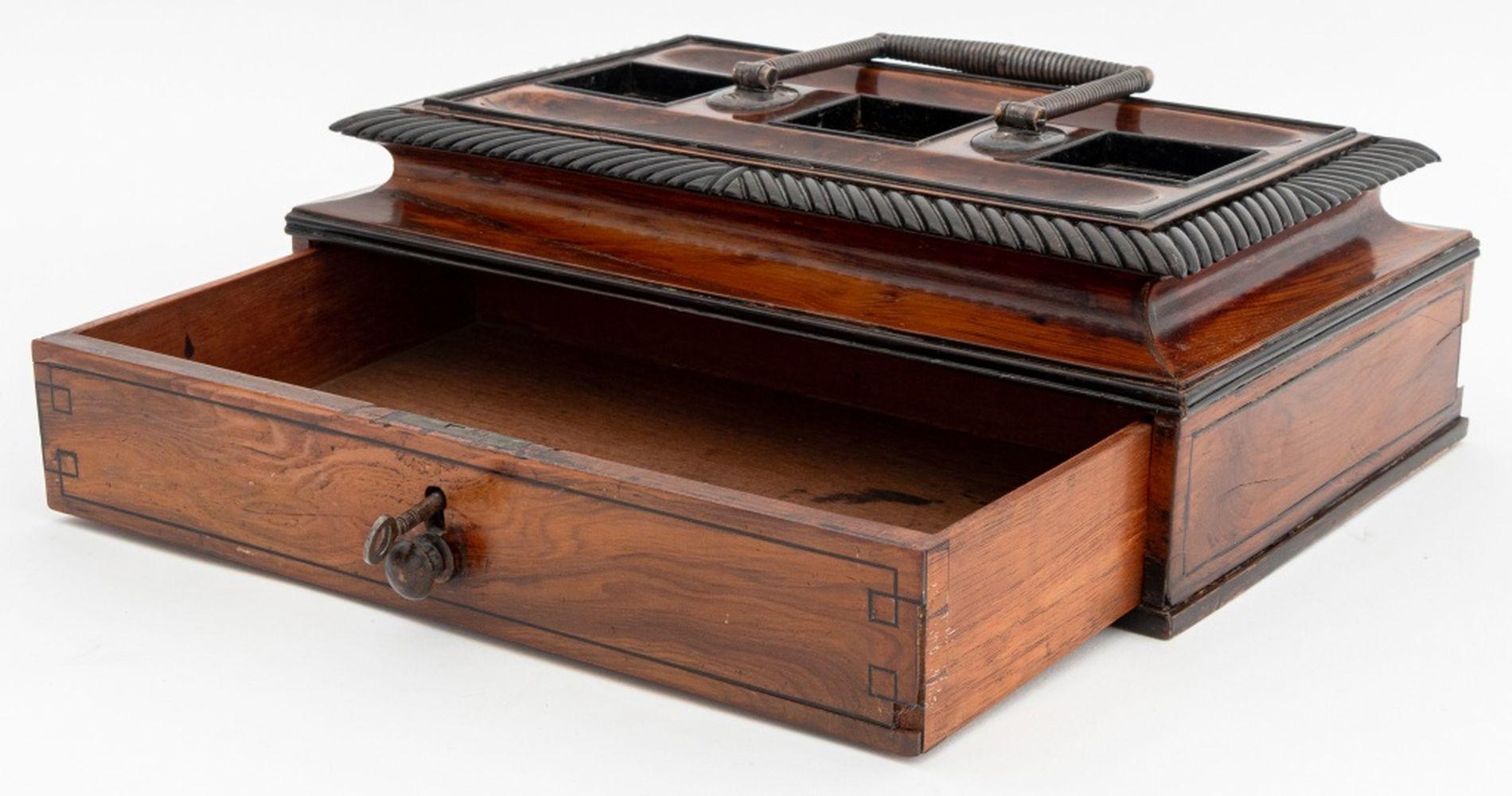 British Regency Silver Mounted Yew Inkstand, 1816 For Sale