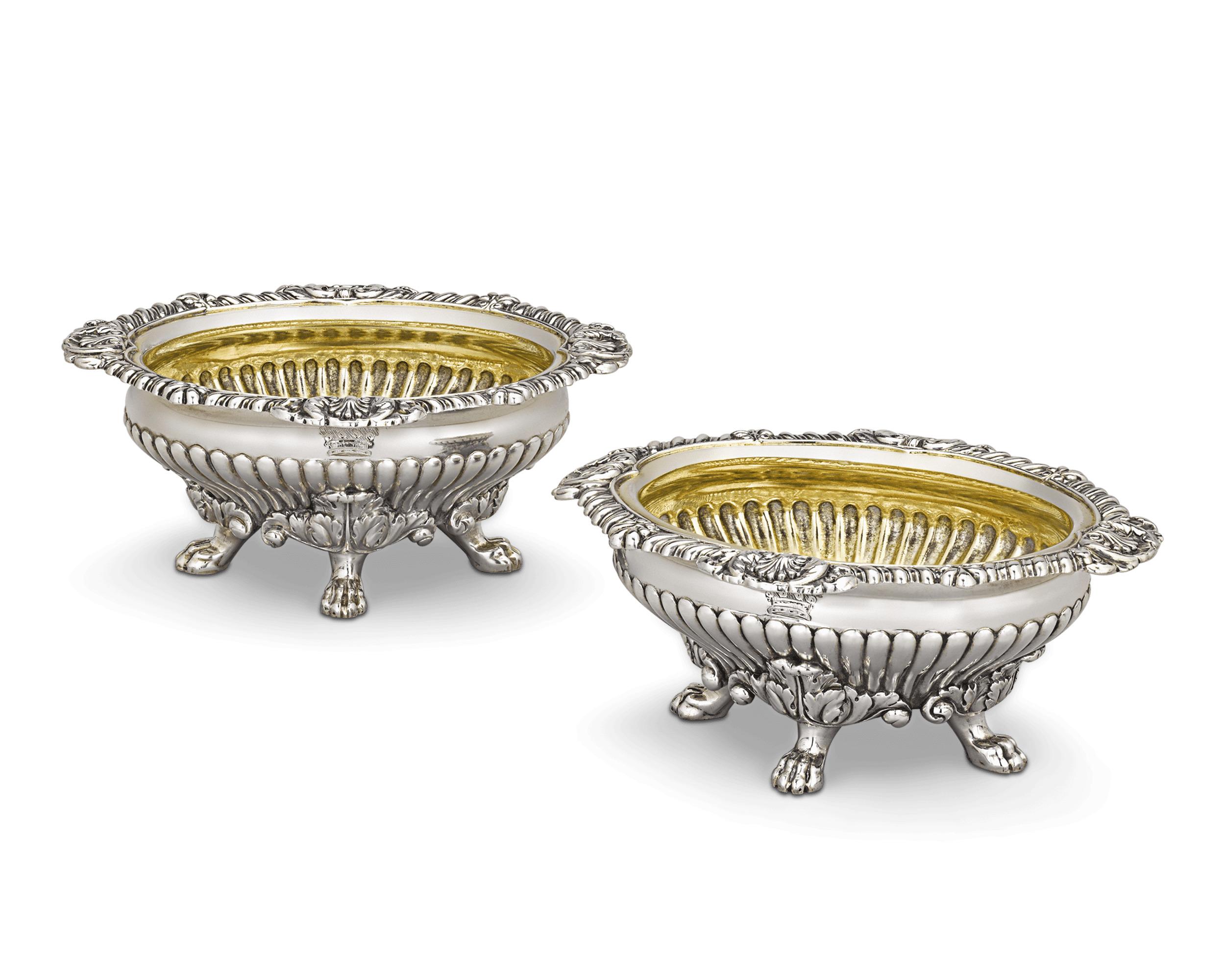 Gilt Regency Silver Salt Cellars by John Bridge