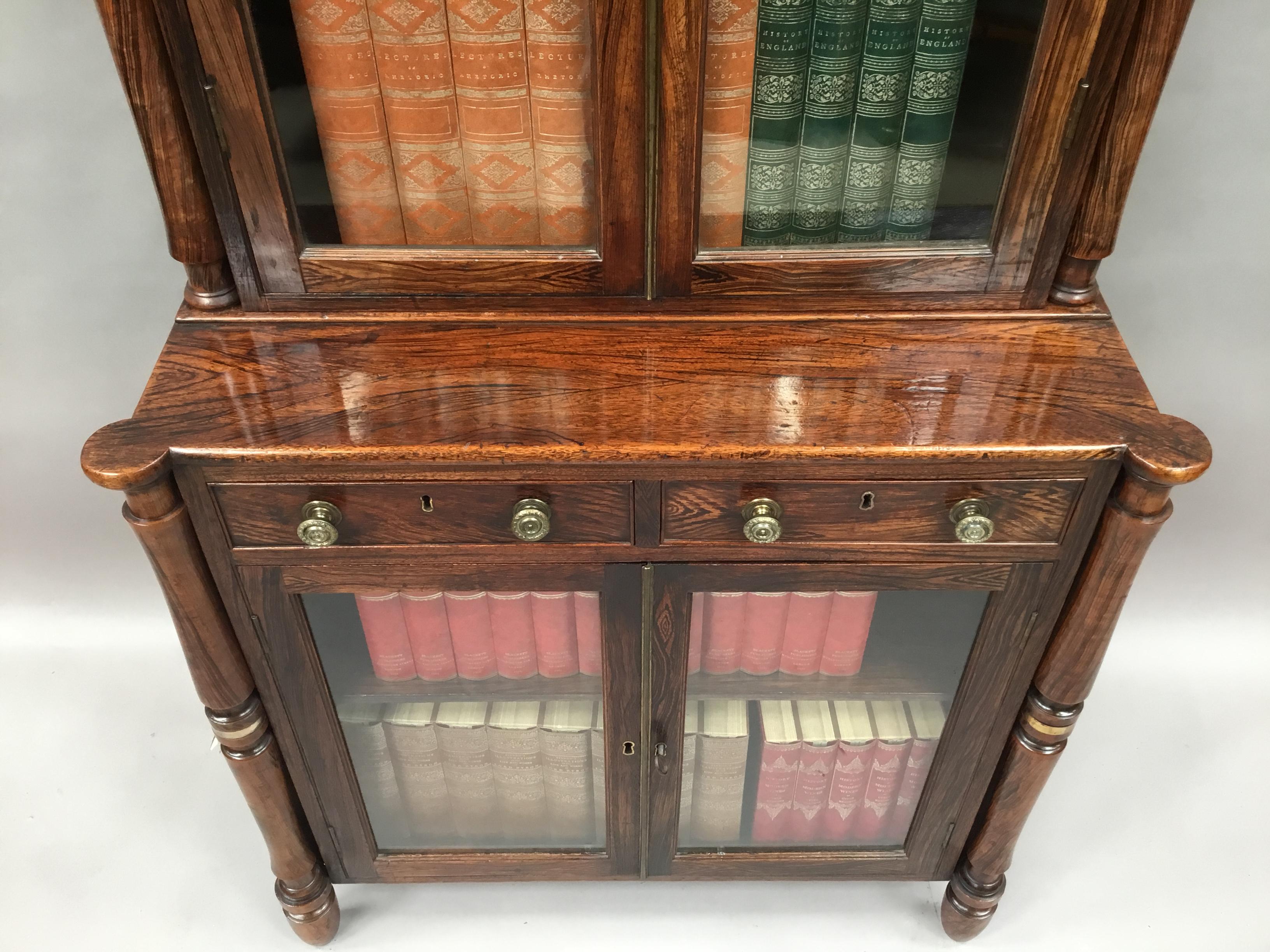 Regency Simulated Faux Calamader Bookcase of Small Proportions For Sale 11