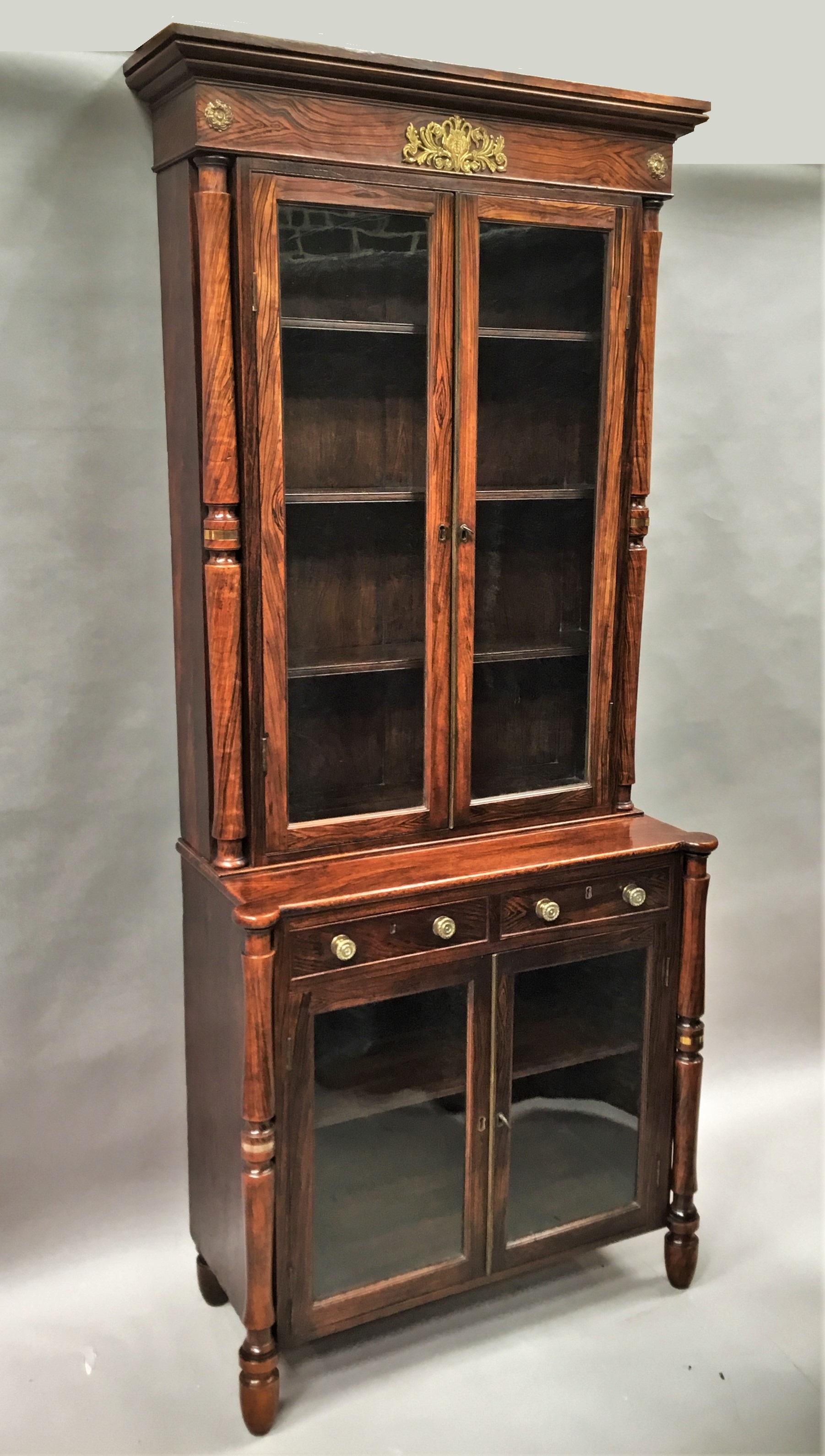 Regency Simulated Faux Calamader Bookcase of Small Proportions For Sale 13