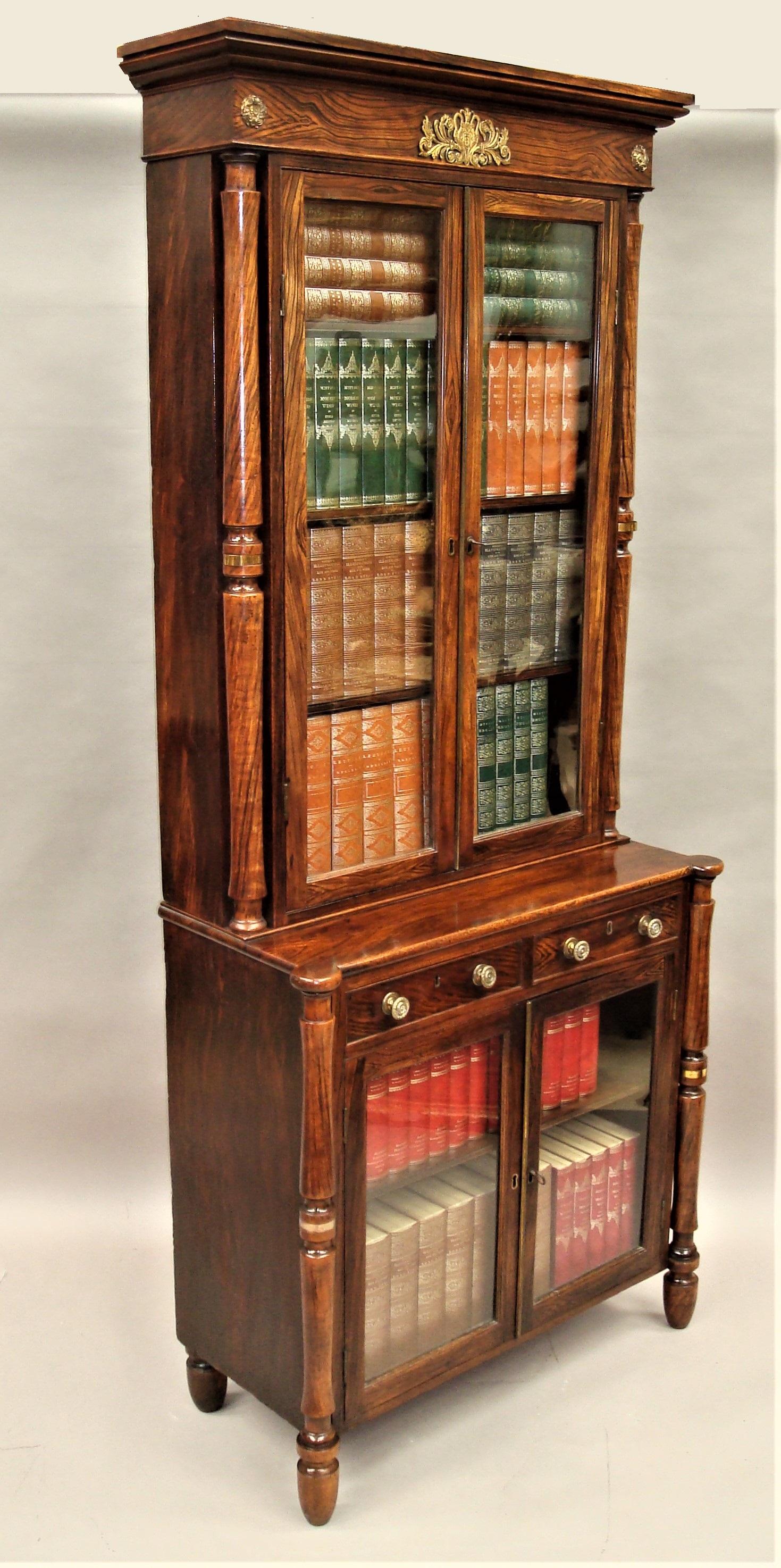 English Regency Simulated Faux Calamader Bookcase of Small Proportions For Sale