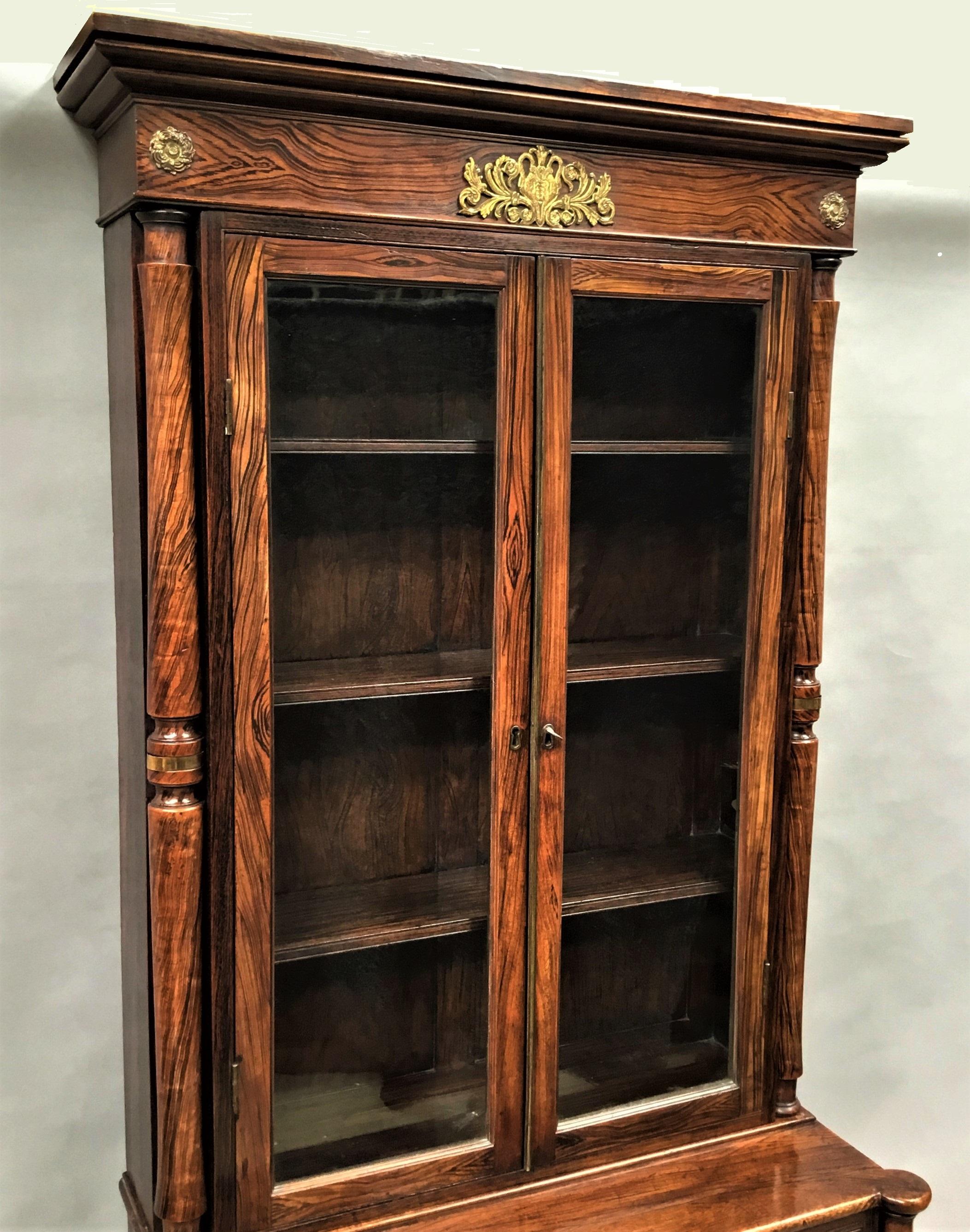 Regency Simulated Faux Calamader Bookcase of Small Proportions For Sale 1