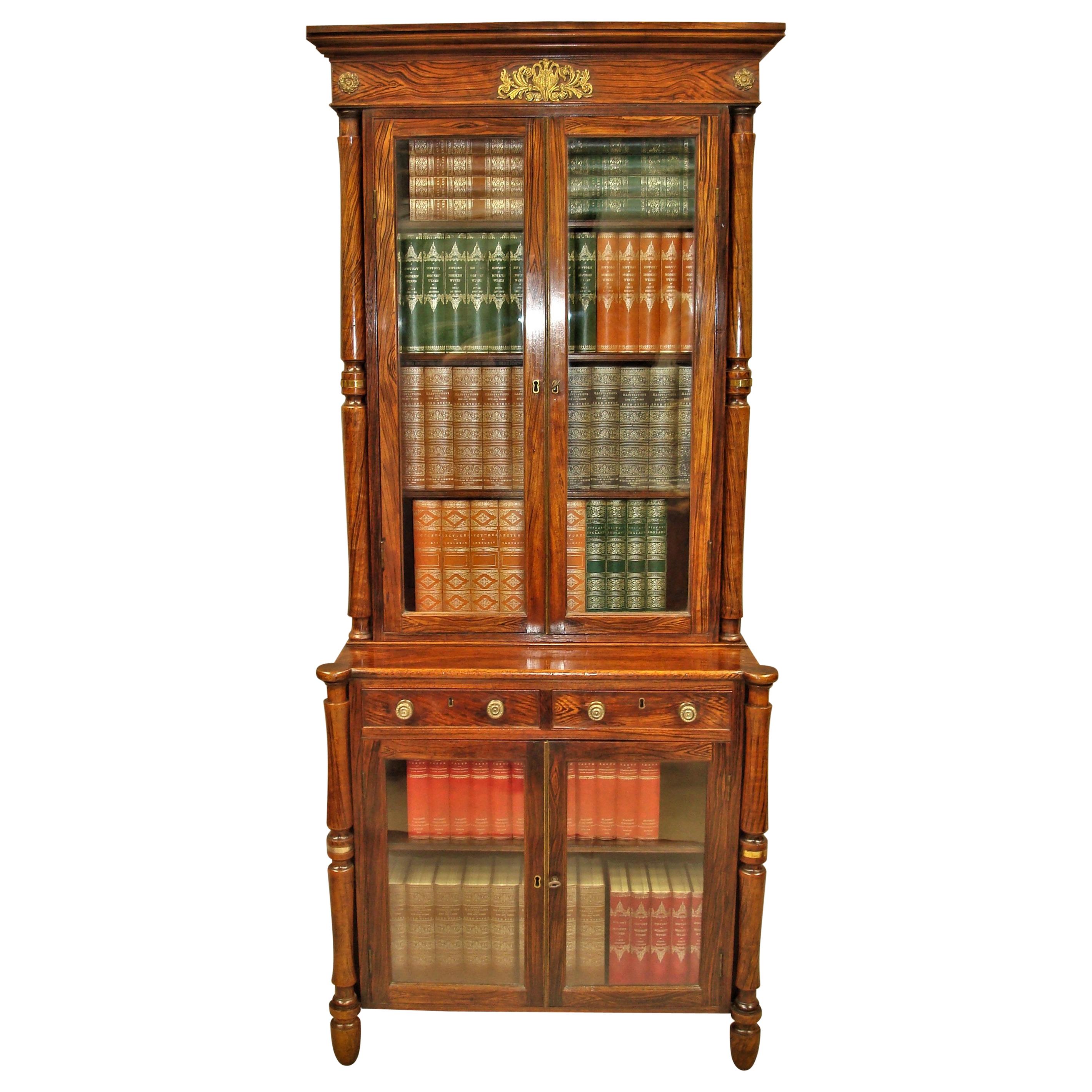 Regency Simulated Faux Calamader Bookcase of Small Proportions For Sale