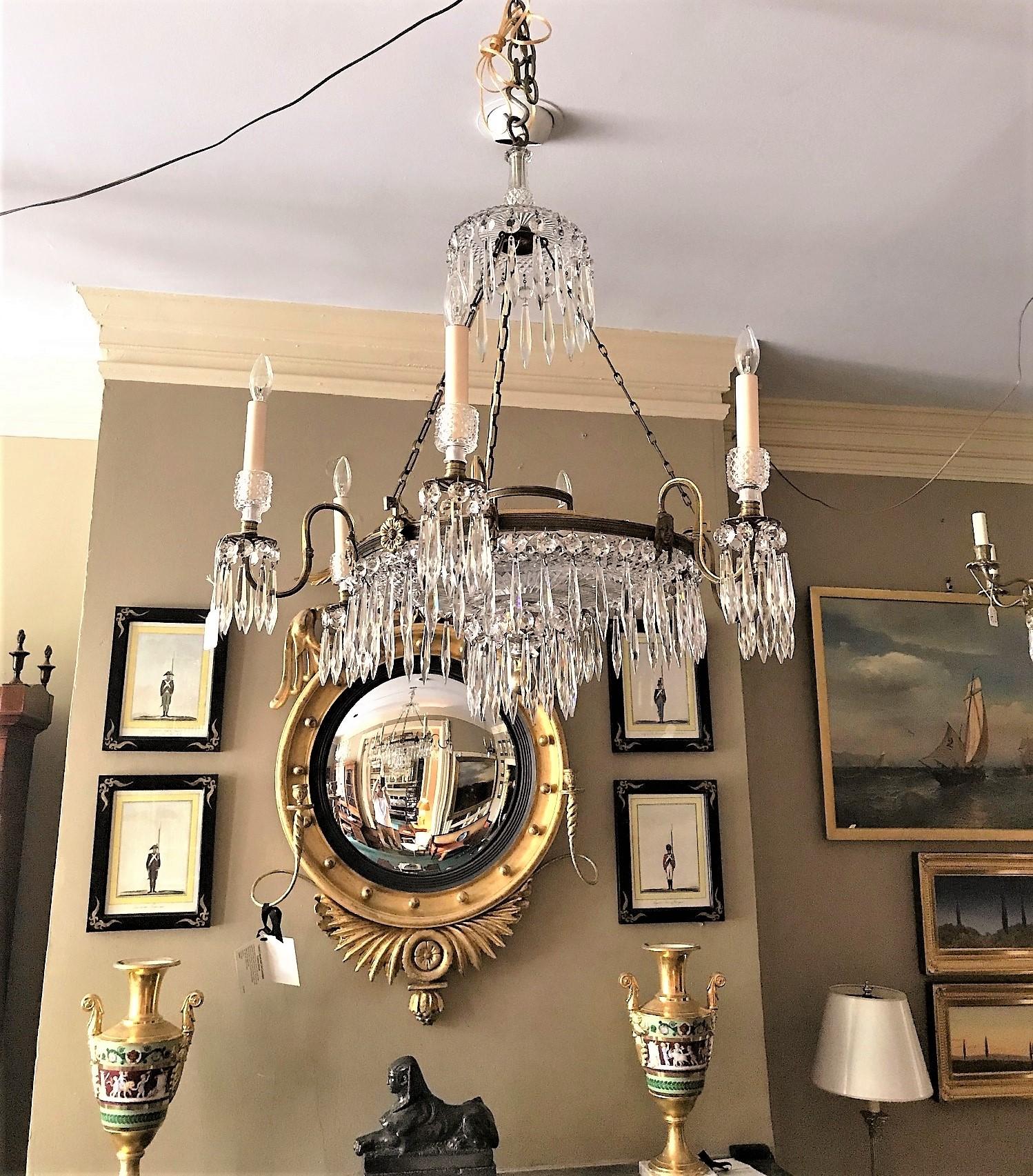 English Regency Six-Light Brass and Cut-Crystal Chandelier, Circa:1810, London For Sale