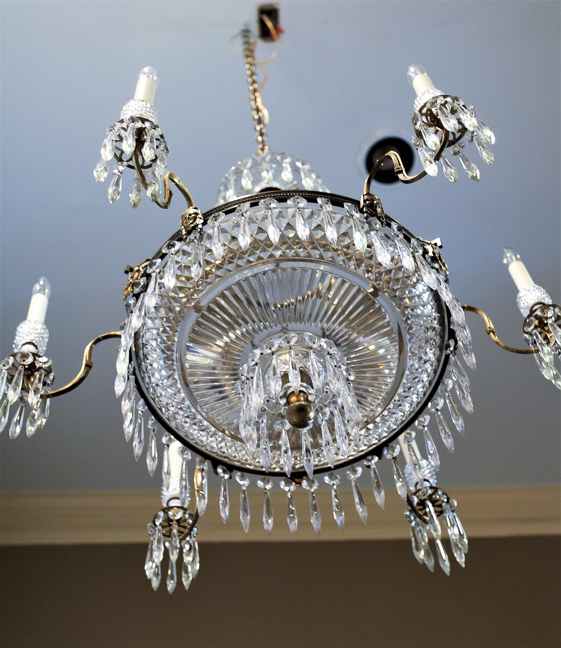 Gilt Regency Six-Light Brass and Cut-Crystal Chandelier, Circa:1810, London For Sale