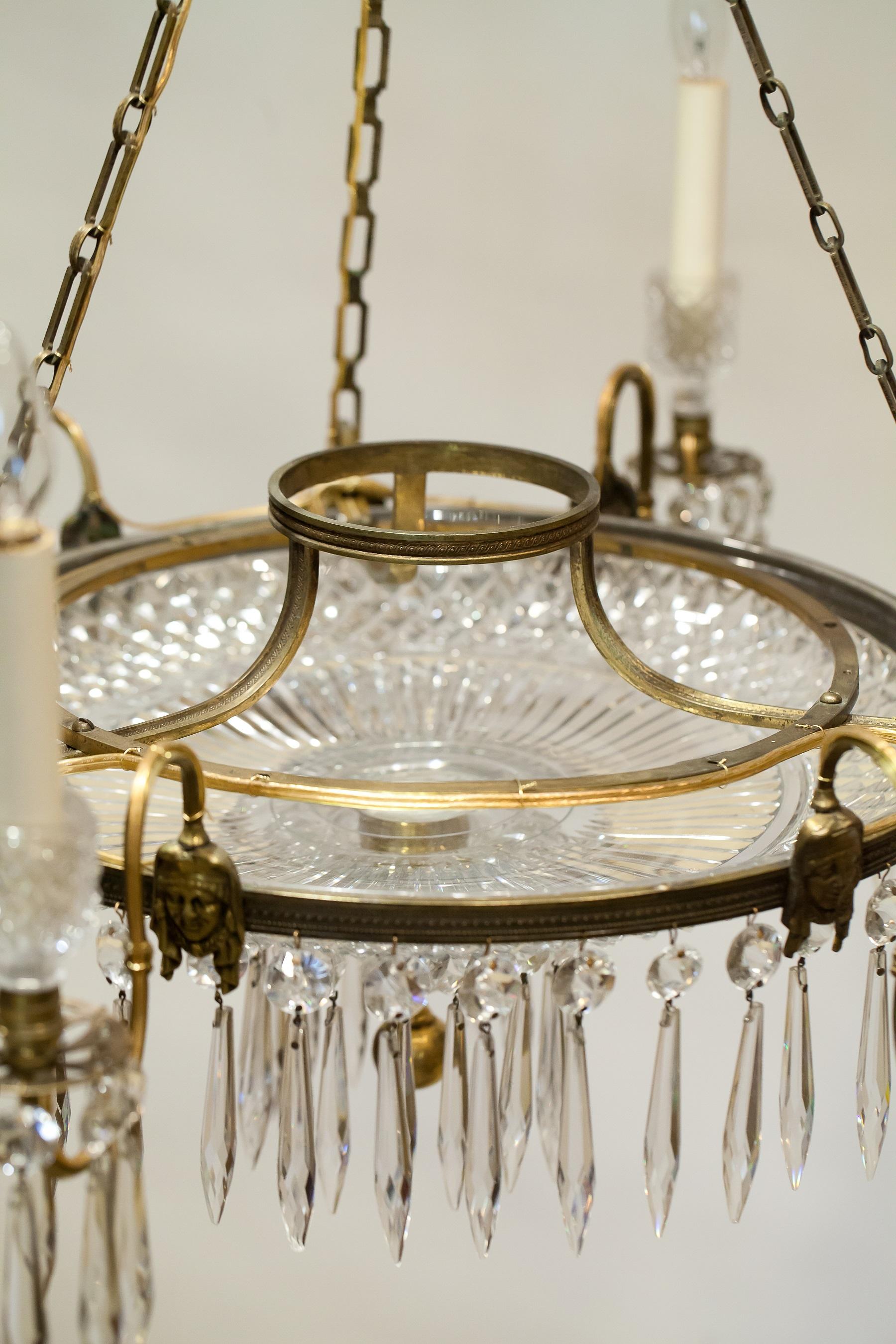 19th Century Regency Six-Light Brass and Cut-Crystal Chandelier, Circa:1810, London For Sale