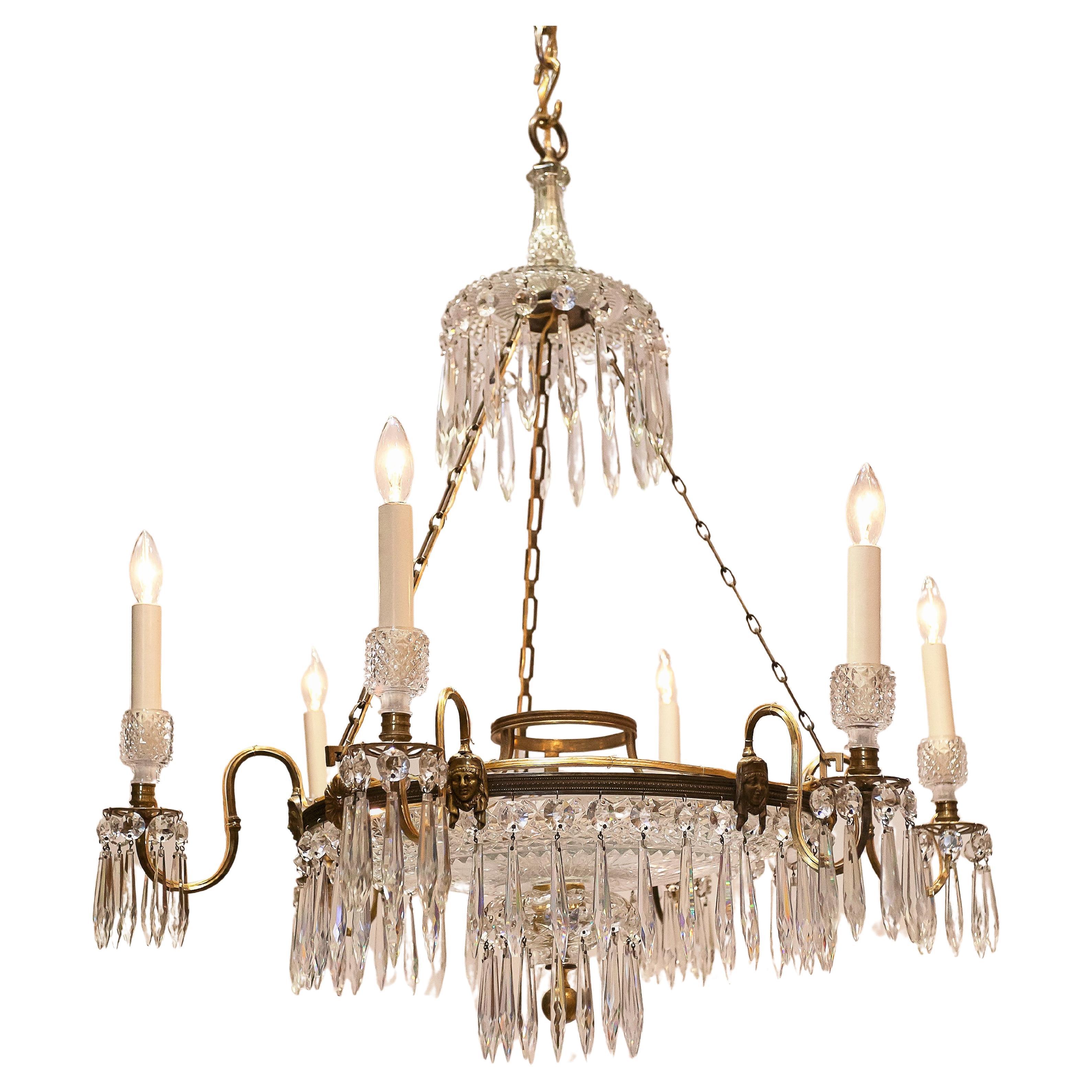 Regency Six-Light Brass and Cut-Crystal Chandelier, Circa:1810, London For Sale