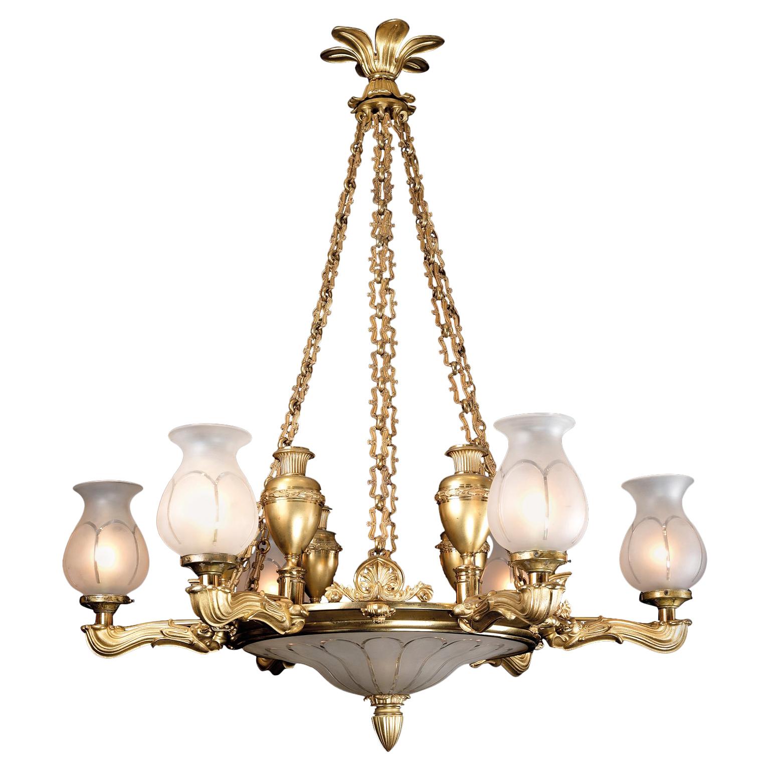 Regency Six-Light Gilt-Bronze Chandelier by Hancock & Co., circa 1830 For Sale