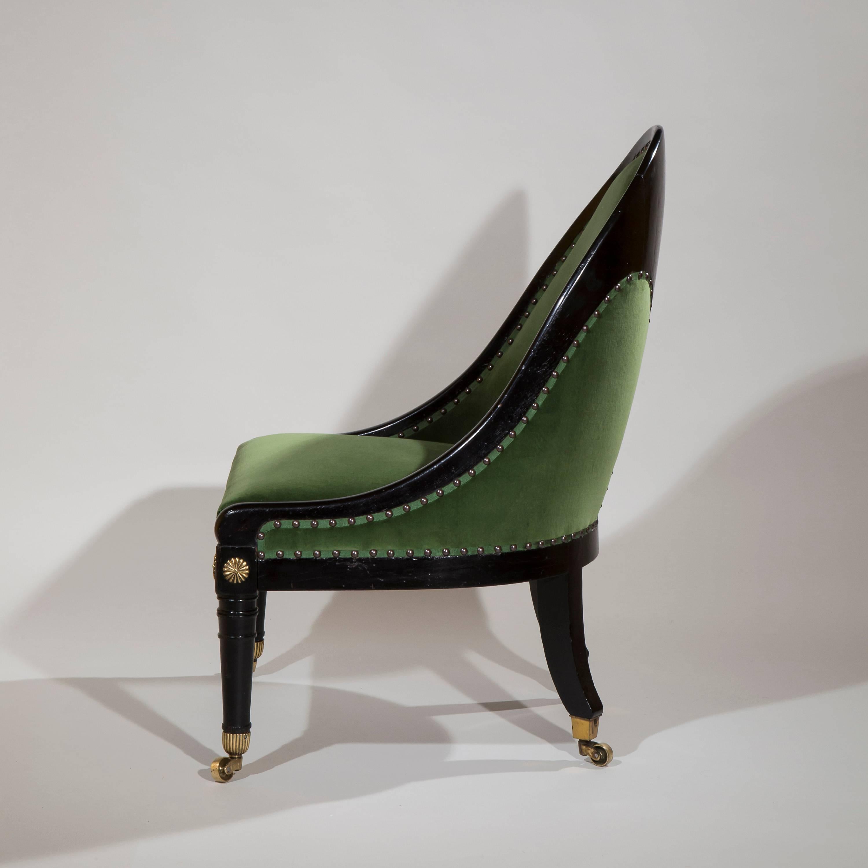 Greek Revival Regency Slipper Chair of Spoon-Back Shape