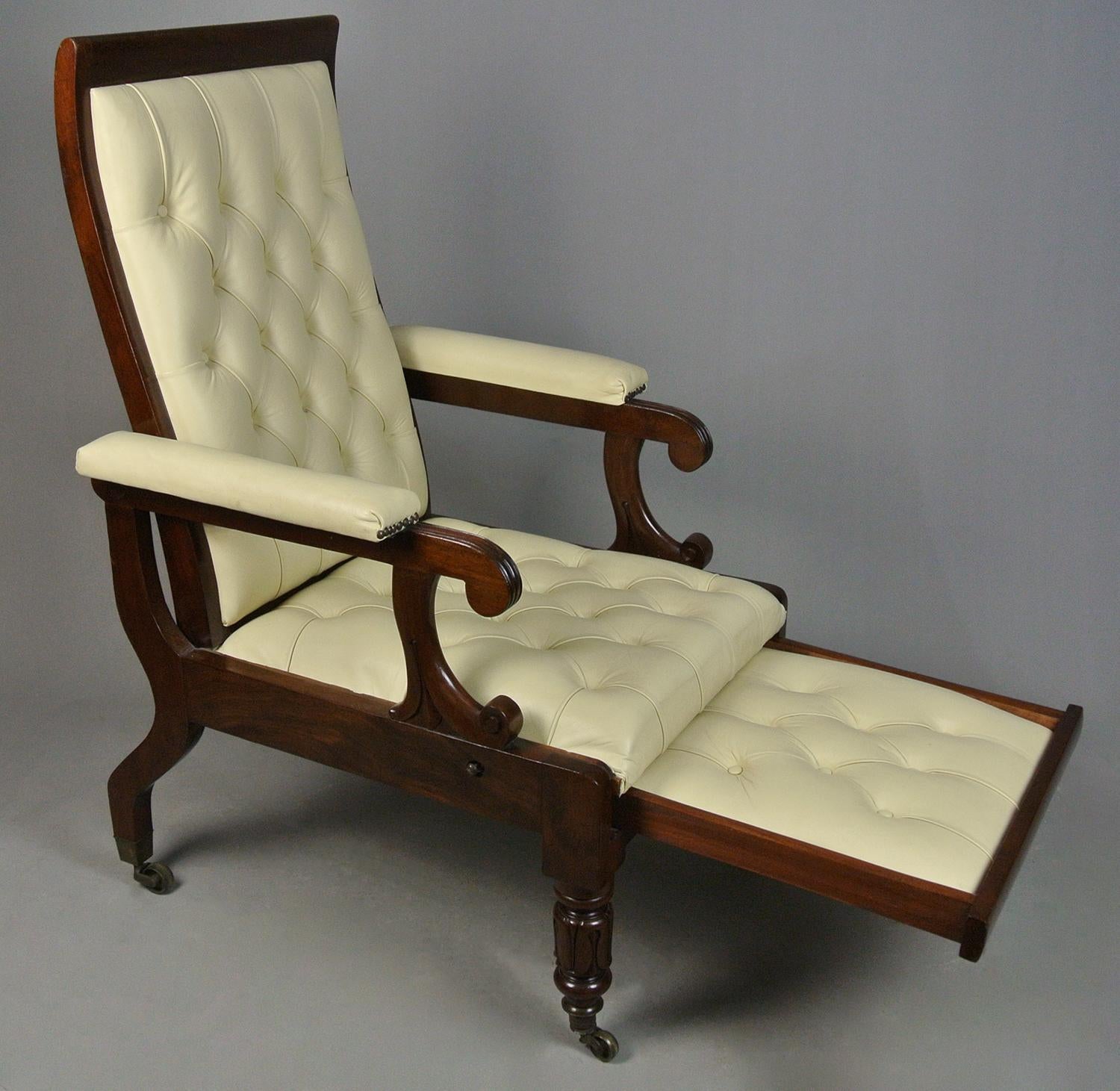 This beautiful reclining chair was made by Robert Daws, an English fine furniture maker who worked at 17 Margaret Street, Cavendish Square, London between 1820 and 1839.

He first patented his ‘improved recumbent chair’ in 1827 and this lovely