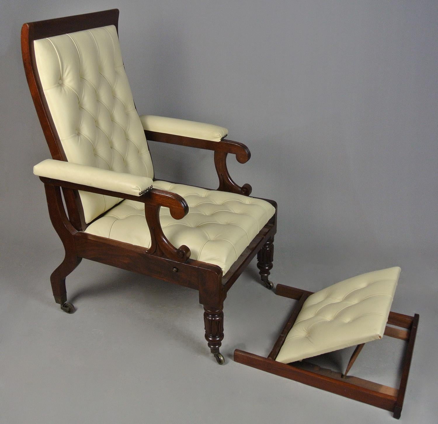 19th Century Regency Solid Mahogany ‘Daws Patent’ Reclining Chair c. 1830 For Sale