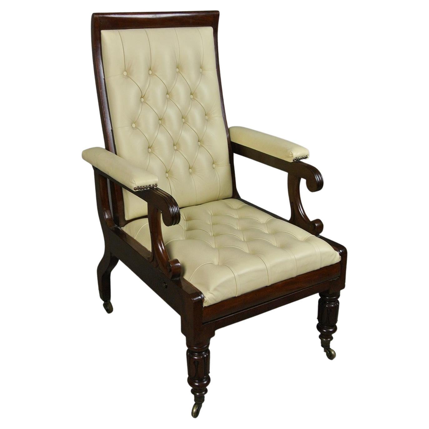 Regency Solid Mahogany ‘Daws Patent’ Reclining Chair c. 1830 For Sale