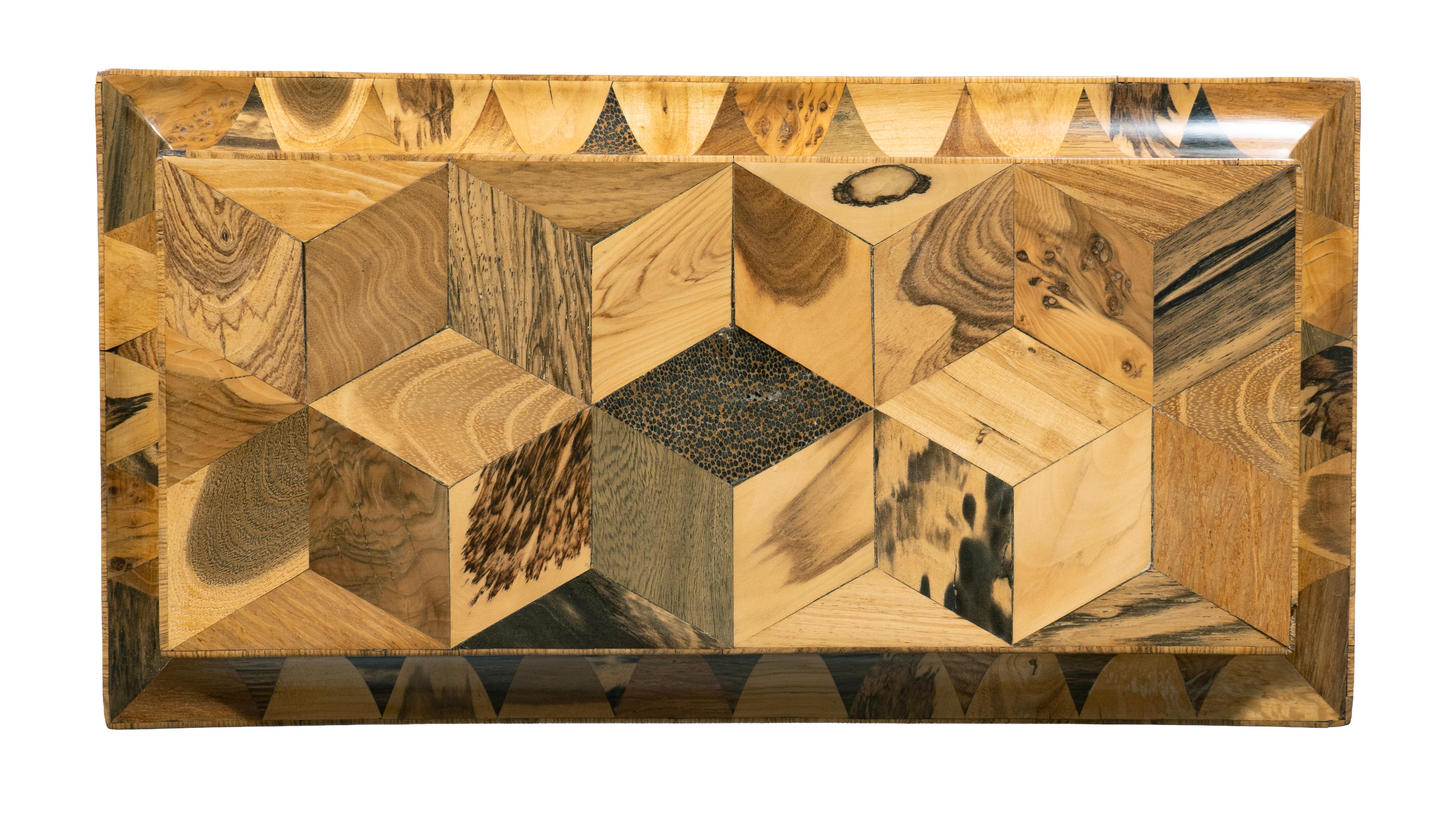 Regency Specimen Wood Parquetry Tea Caddy For Sale 6